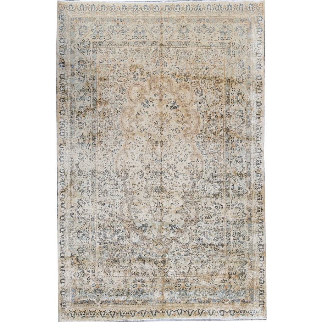 SEMI-ANTIQUE KIRMAN IVORY 9'7" X 14'7"