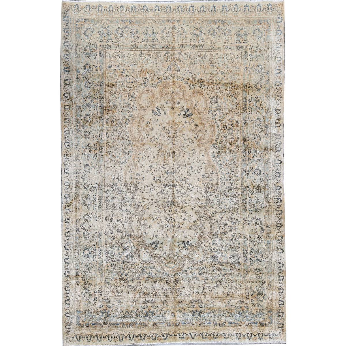 SEMI-ANTIQUE KIRMAN IVORY 9'7" X 14'7"
