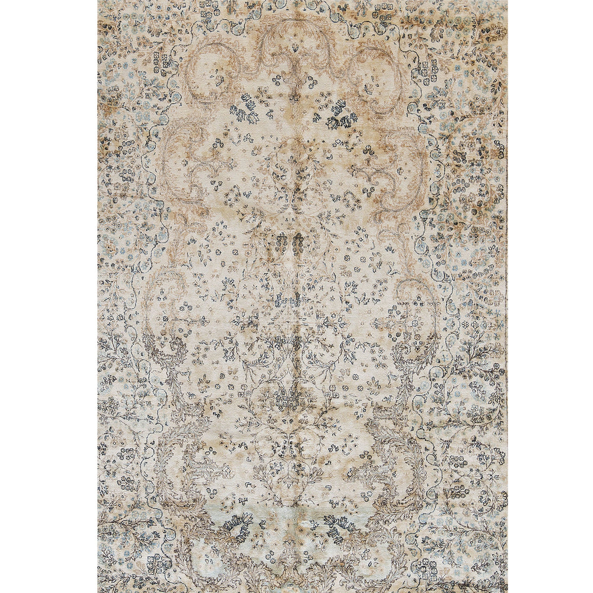 SEMI-ANTIQUE KIRMAN IVORY 9'7" X 14'7"