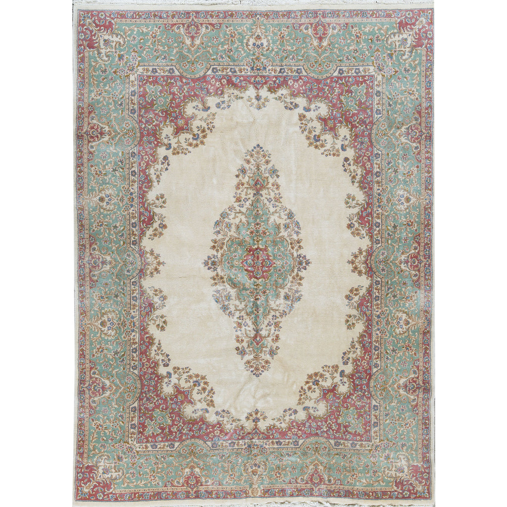 SEMI-ANTIQUE KIRMAN IVORY / GREEN 8'10" X 12'1"