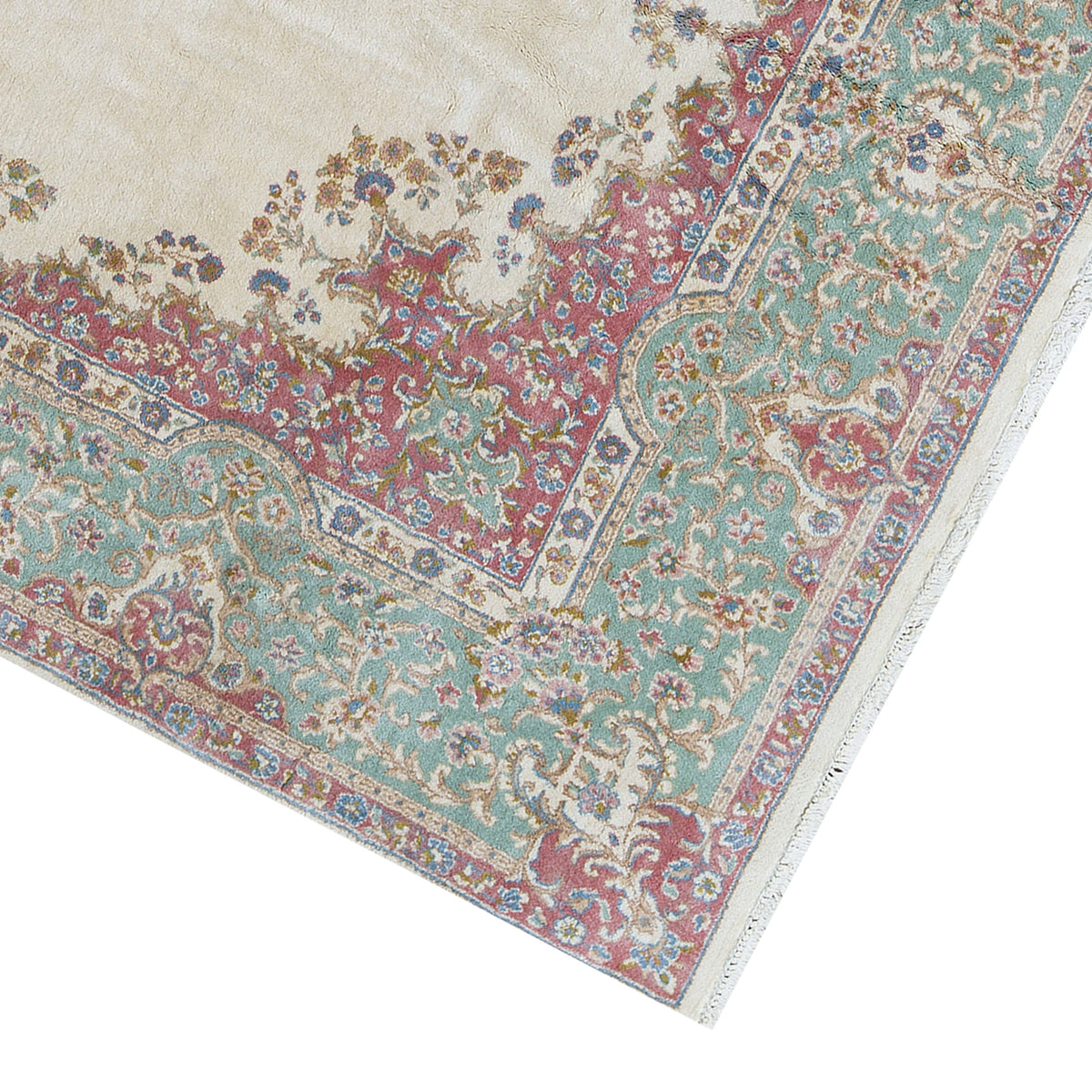 SEMI-ANTIQUE KIRMAN IVORY / GREEN 8'10" X 12'1"