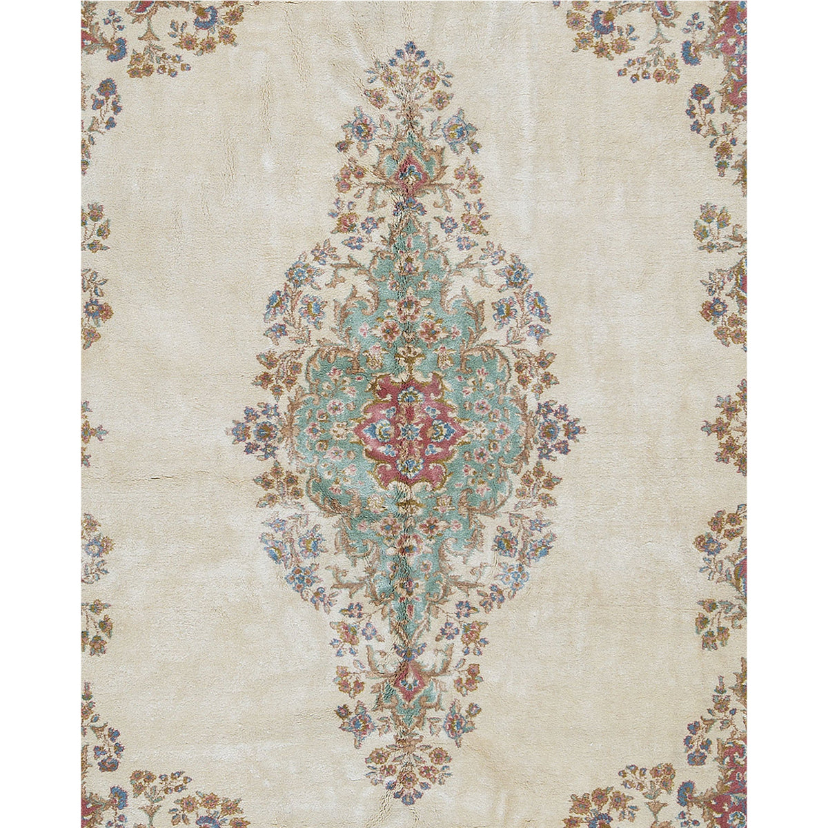 SEMI-ANTIQUE KIRMAN IVORY / GREEN 8'10" X 12'1"