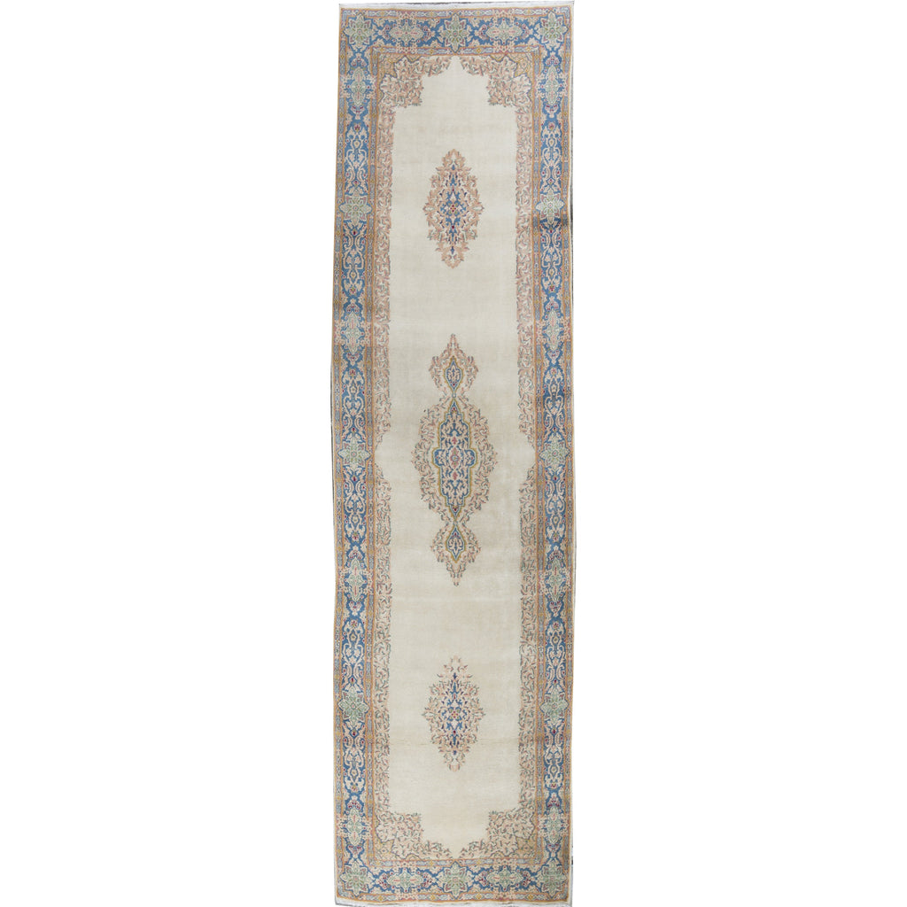 SEMI-ANTIQUE KIRMAN IVORY / BLUE 4' X 15'2"