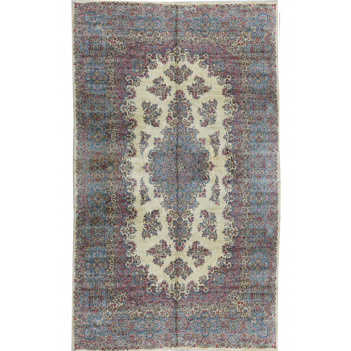 SEMI-ANTIQUE KIRMAN IVORY / BLUE 11'8" X 20'5"