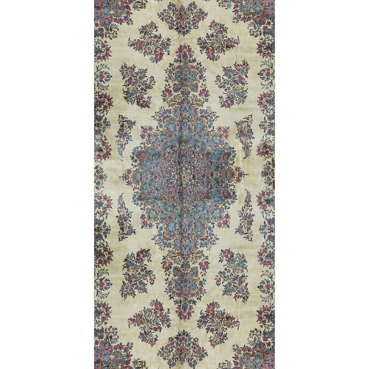 SEMI-ANTIQUE KIRMAN IVORY / BLUE 11'8" X 20'5"