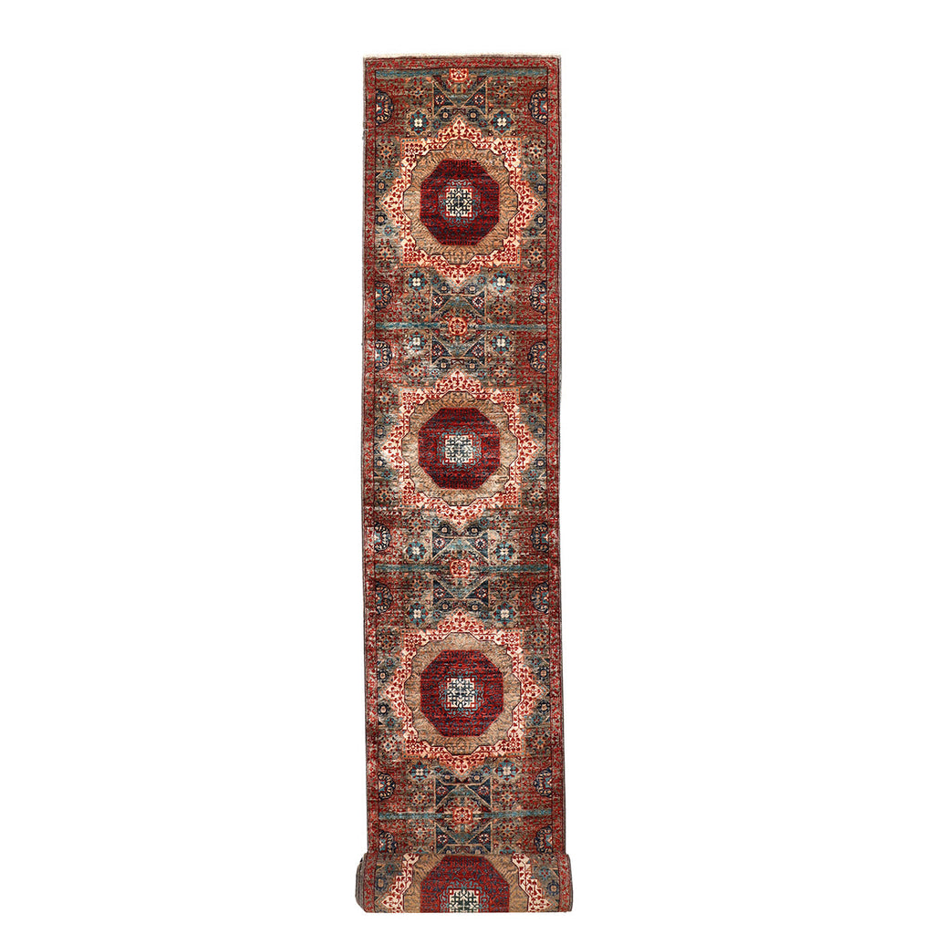 ARYANA MAMLU LIGHT GREEN / RED 2'5" X 18'6"