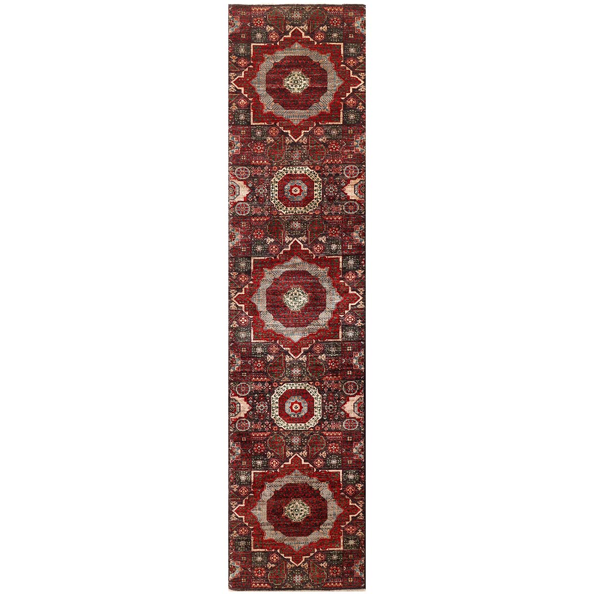ARYANA MAMLU GREEN / RED 2'6" X 11'11"