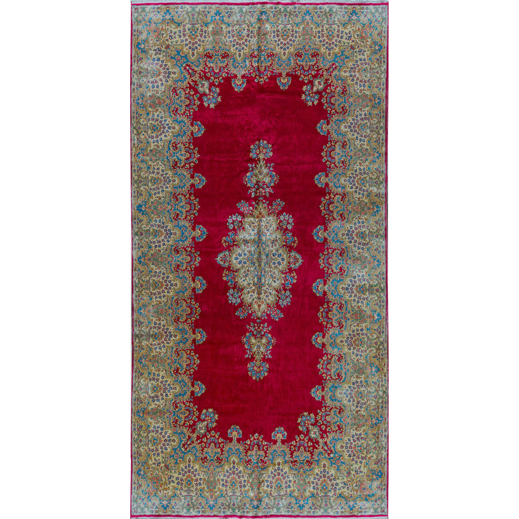 SEMI-ANTIQUE KIRMAN ROSE 9'8" X 19'8"