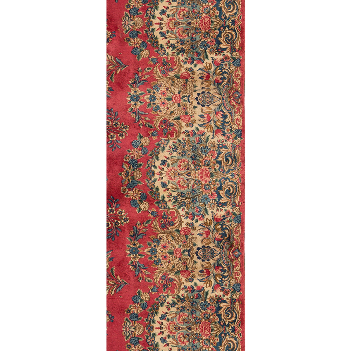 SEMI-ANTIQUE KIRMAN RED / IVORY 9'10" X 20'9"