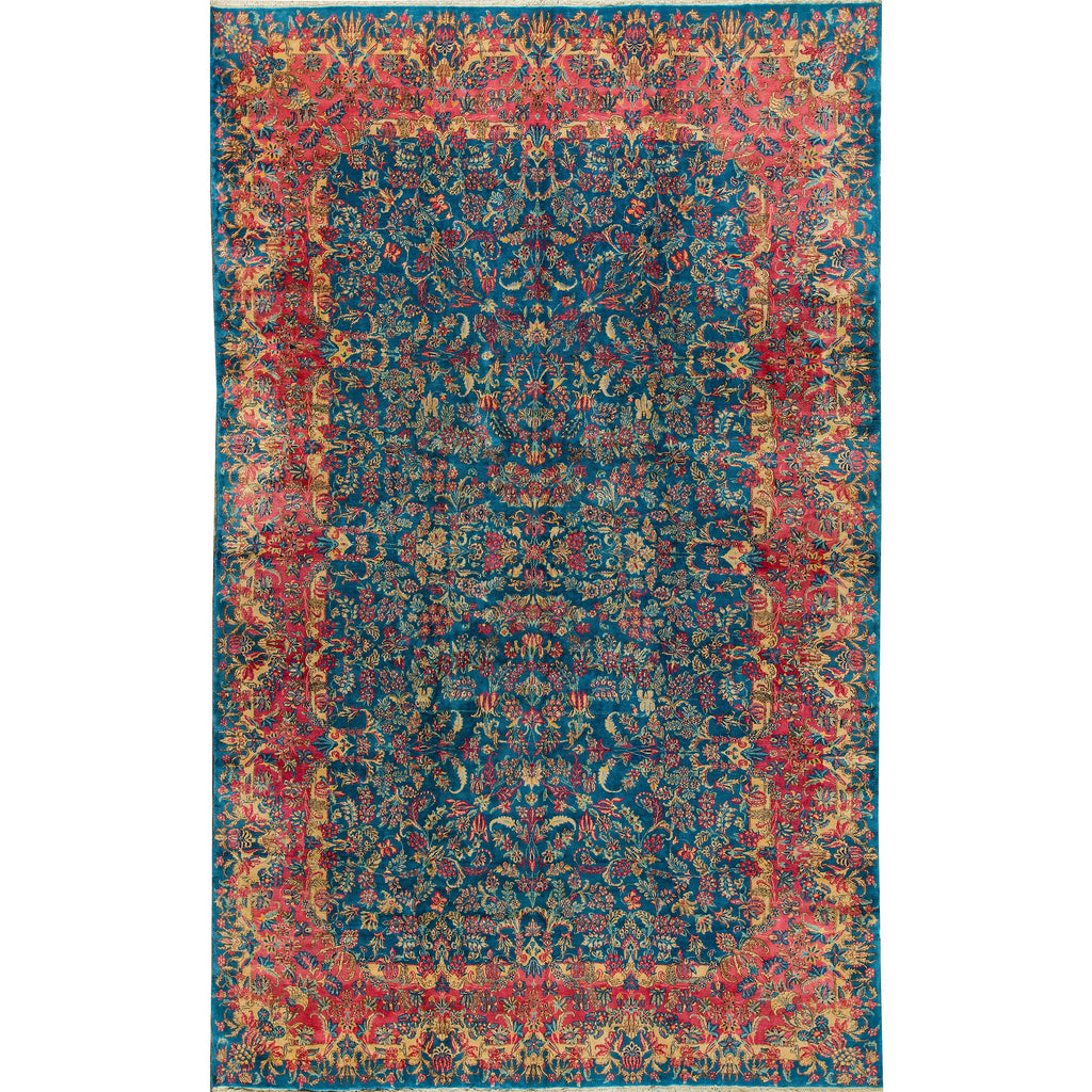 SEMI-ANTIQUE KIRMAN BLUE / ROSE 9'11" X 15'10"