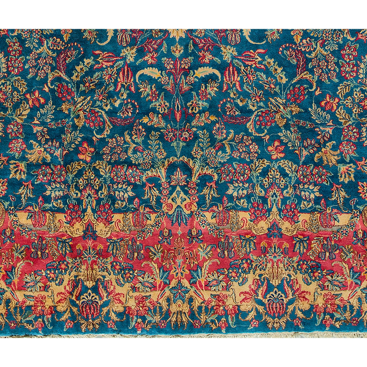 SEMI-ANTIQUE KIRMAN BLUE / ROSE 9'11" X 15'10"
