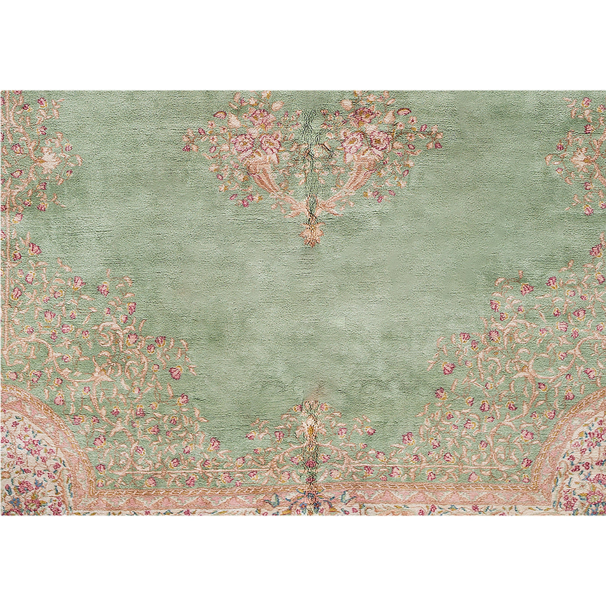 SEMI-ANTIQUE KIRMAN LIGHT GREEN / IVORY 10'8" X 17'8"