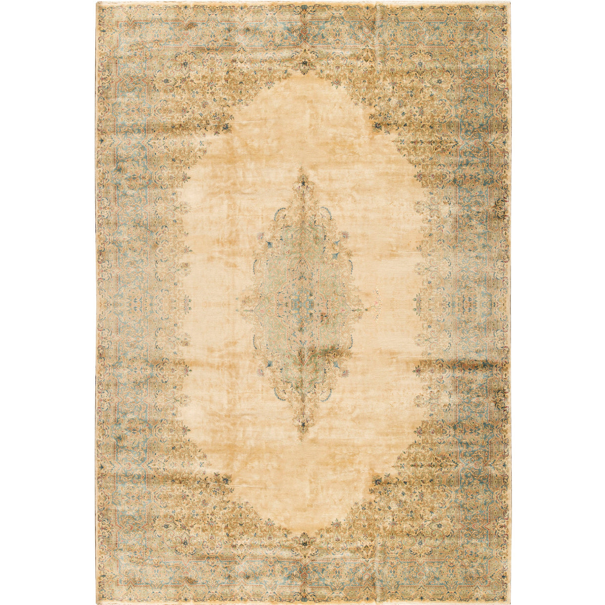 SEMI-ANTIQUE KIRMAN IVORY / LIGHT BLUE 11'7" X 18'6"