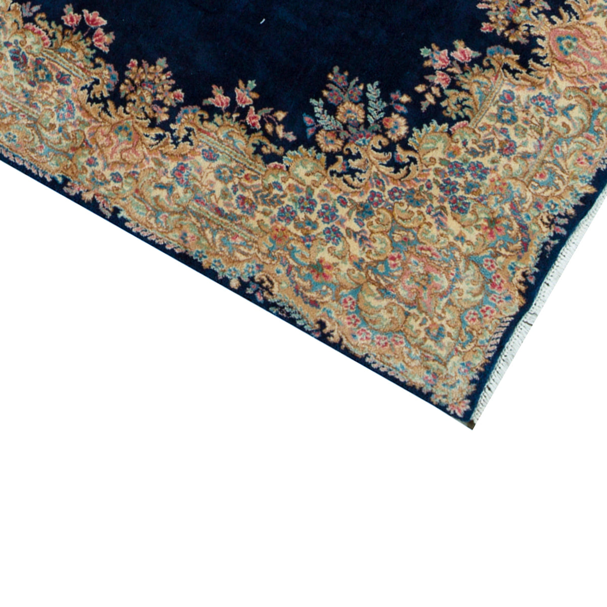 SEMI-ANTIQUE KIRMAN DARK BLUE / IVORY 5'8" X 11'8"