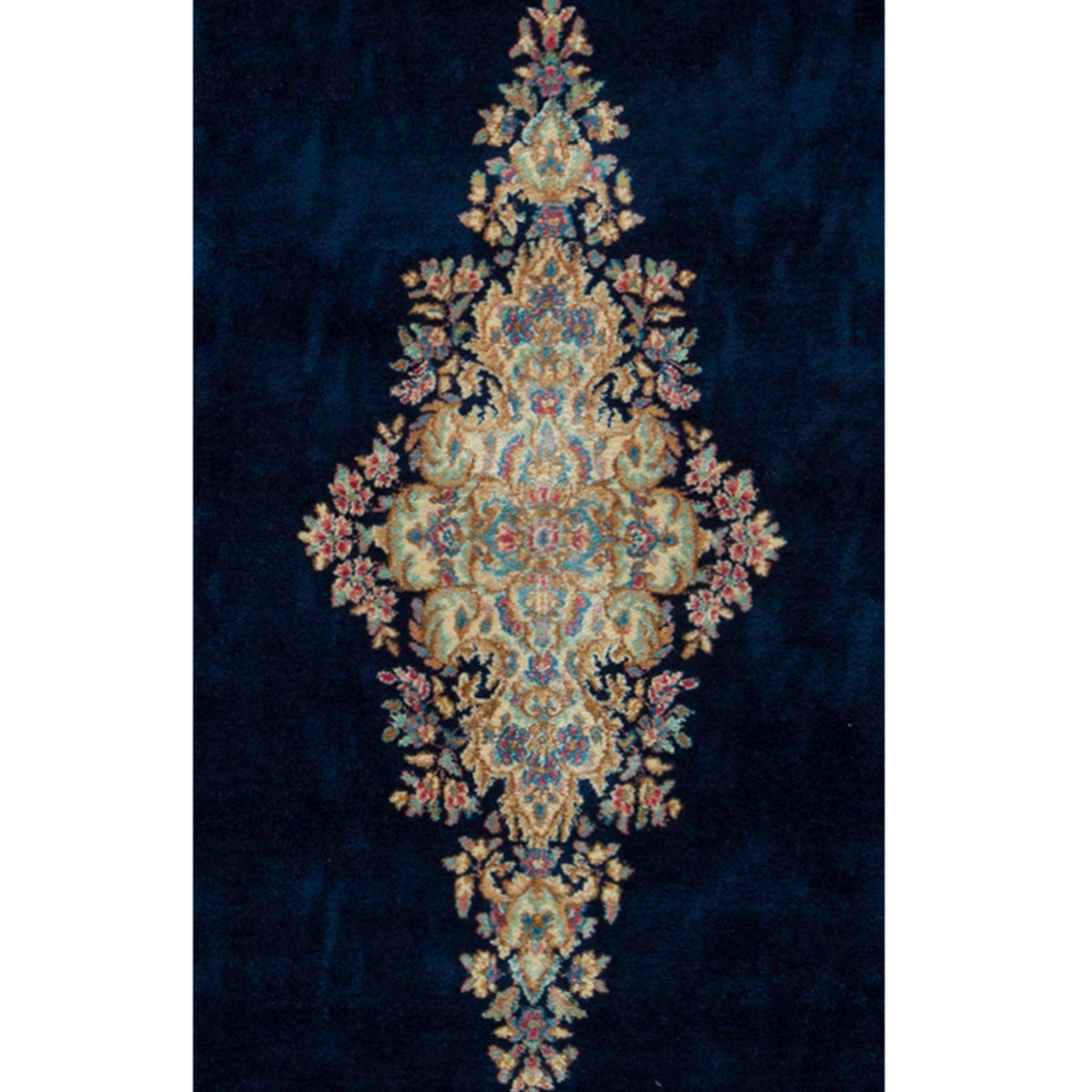 SEMI-ANTIQUE KIRMAN DARK BLUE / IVORY 5'8" X 11'8"