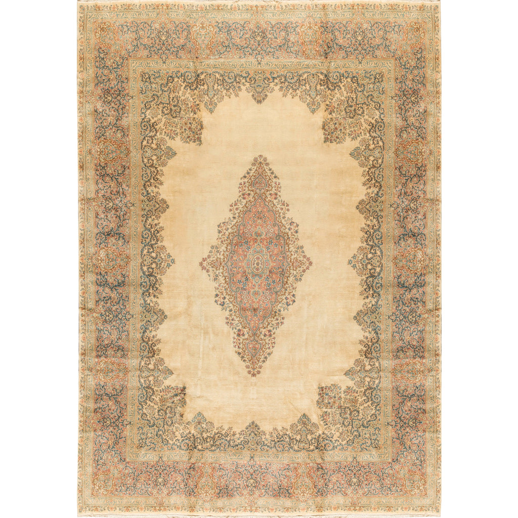 SEMI-ANTIQUE KIRMAN IVORY / LIGHT BLUE 13'8" X 18'