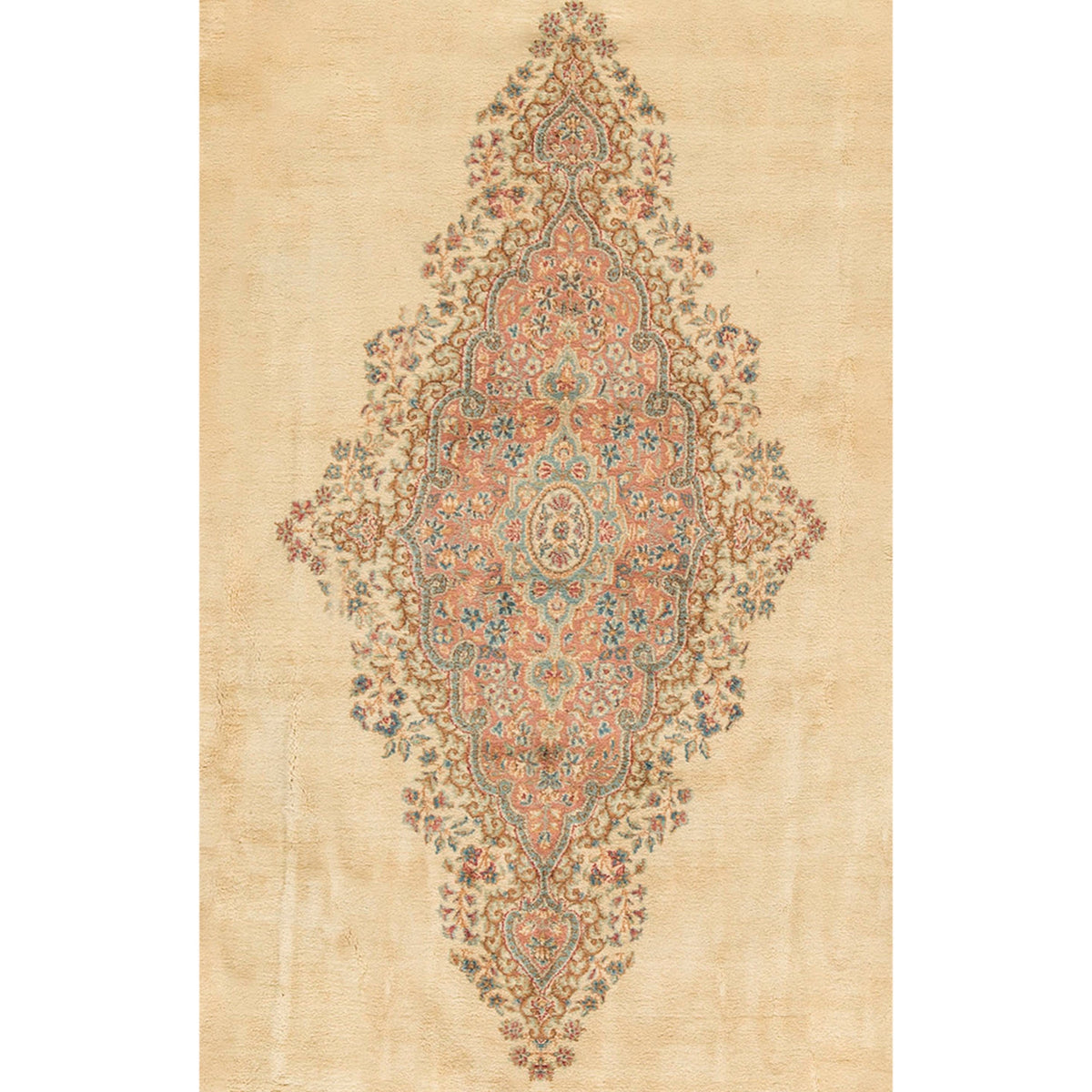 SEMI-ANTIQUE KIRMAN IVORY / LIGHT BLUE 13'8" X 18'