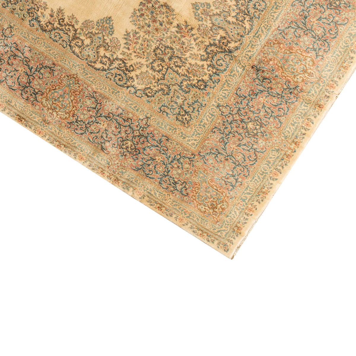 SEMI-ANTIQUE KIRMAN IVORY / LIGHT BLUE 13'8" X 18'