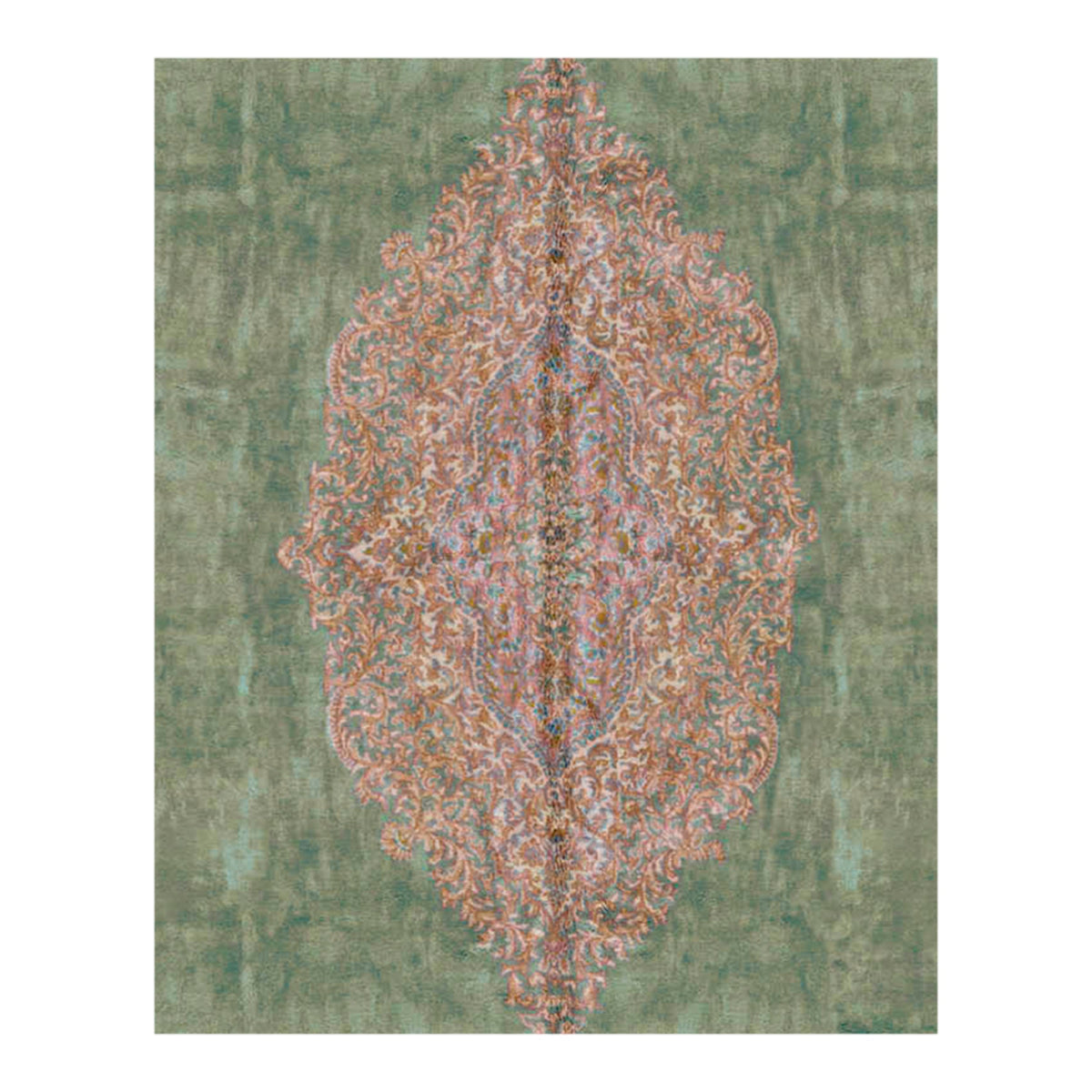 SEMI-ANTIQUE KIRMAN LIGHT GREEN / IVORY 14'2" X 21'10"