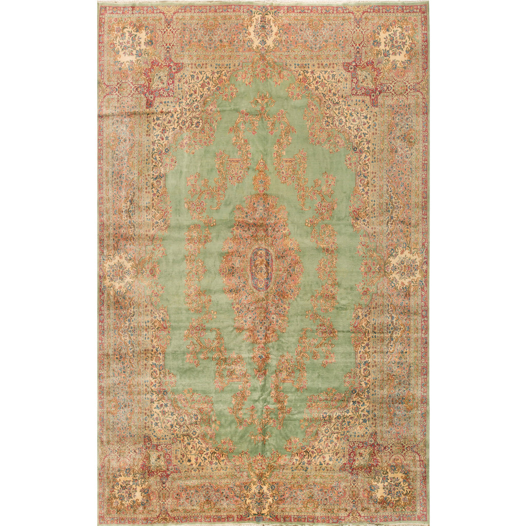 SEMI-ANTIQUE KIRMAN LIGHT BLUE / IVORY 11'10" X 18'7"