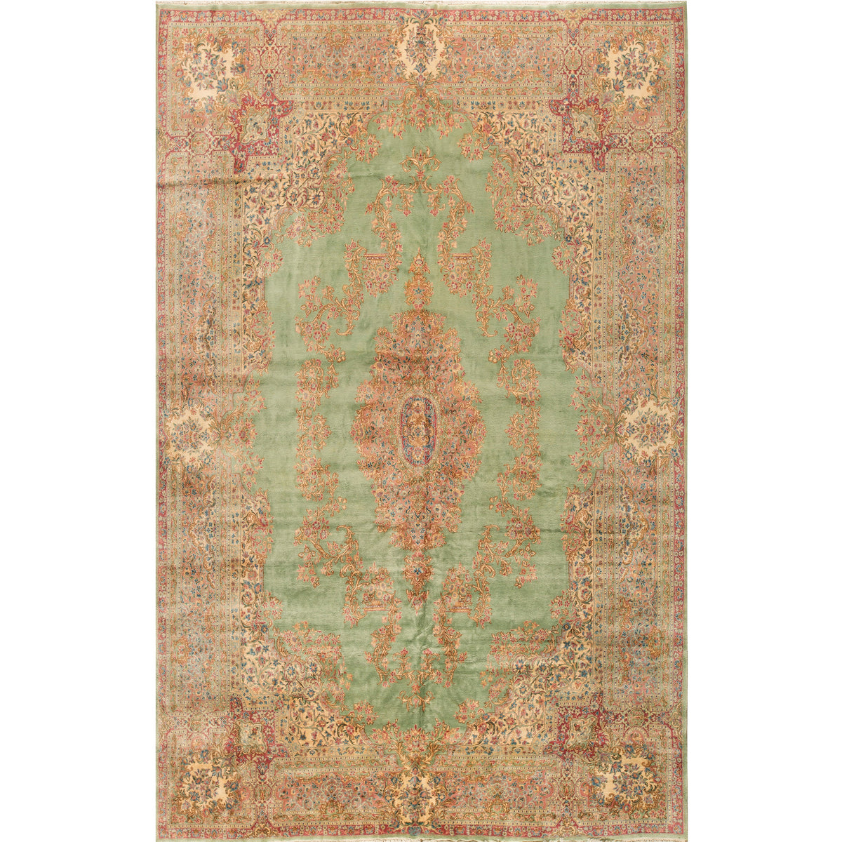 SEMI-ANTIQUE KIRMAN LIGHT BLUE / IVORY 11'10" X 18'7"