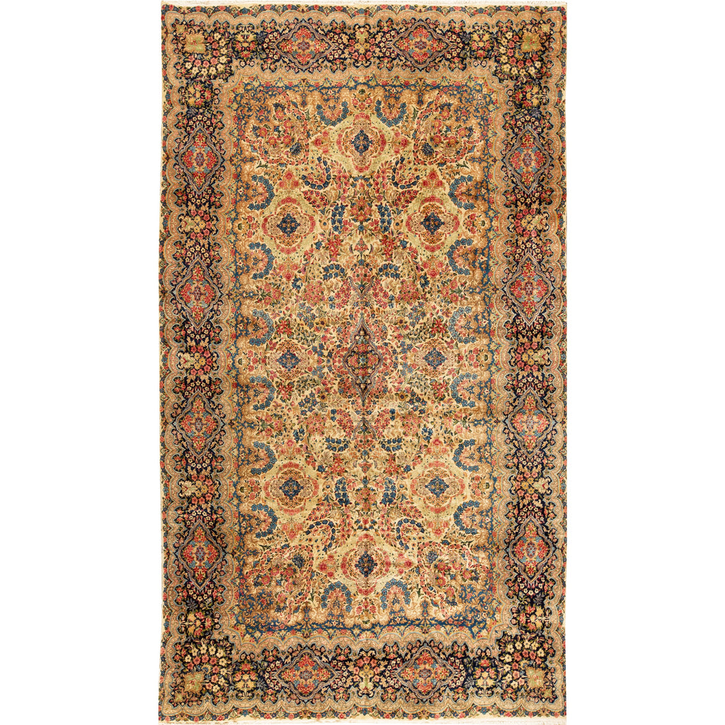 SEMI-ANTIQUE KIRMAN IVORY / NAVY 9'9" X 17'3"