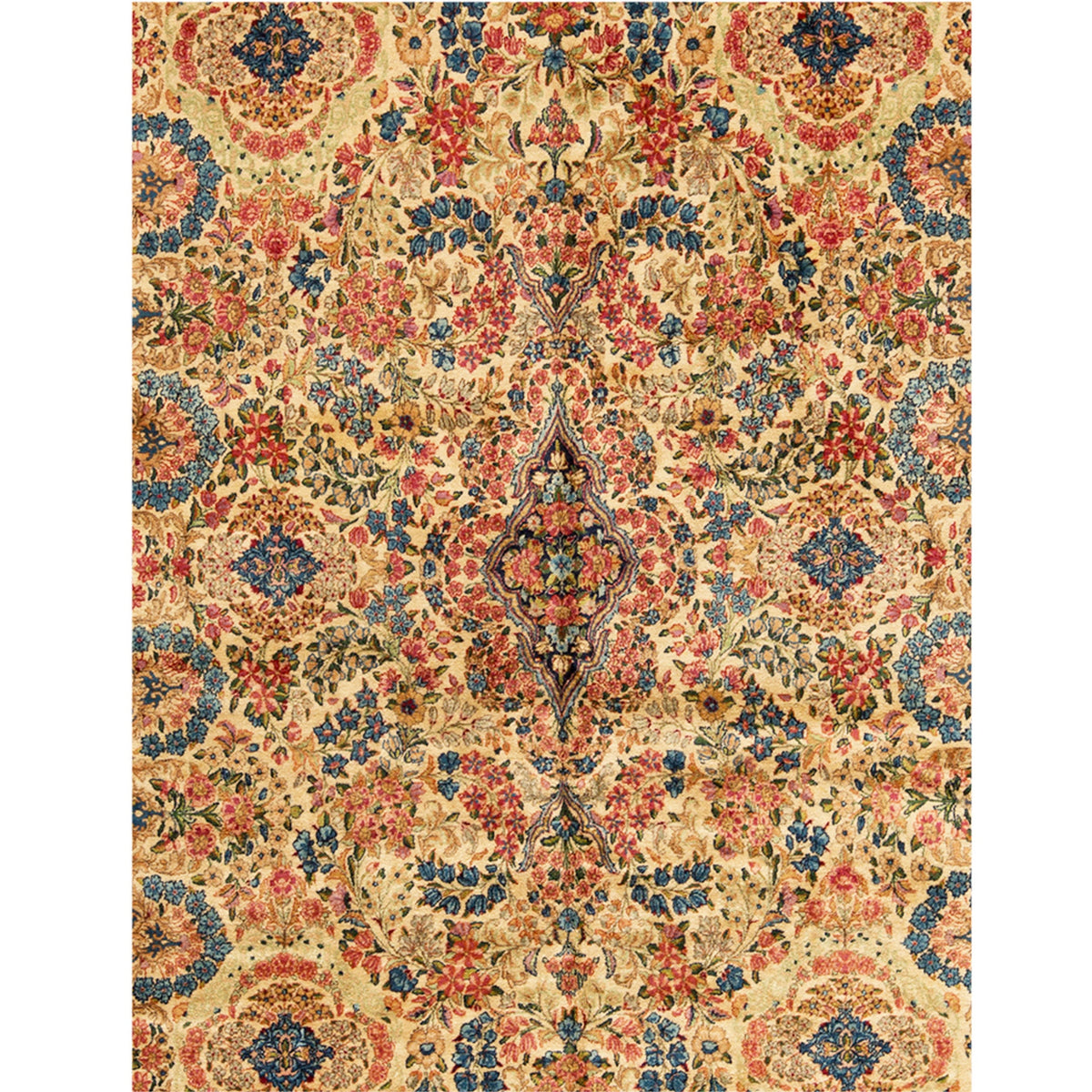SEMI-ANTIQUE KIRMAN IVORY / NAVY 9'9" X 17'3"