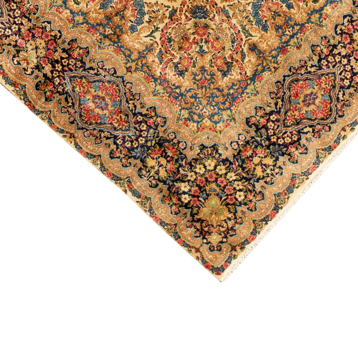 SEMI-ANTIQUE KIRMAN IVORY / NAVY 9'9" X 17'3"