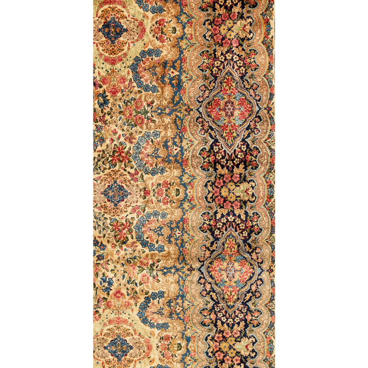 SEMI-ANTIQUE KIRMAN IVORY / NAVY 9'9" X 17'3"