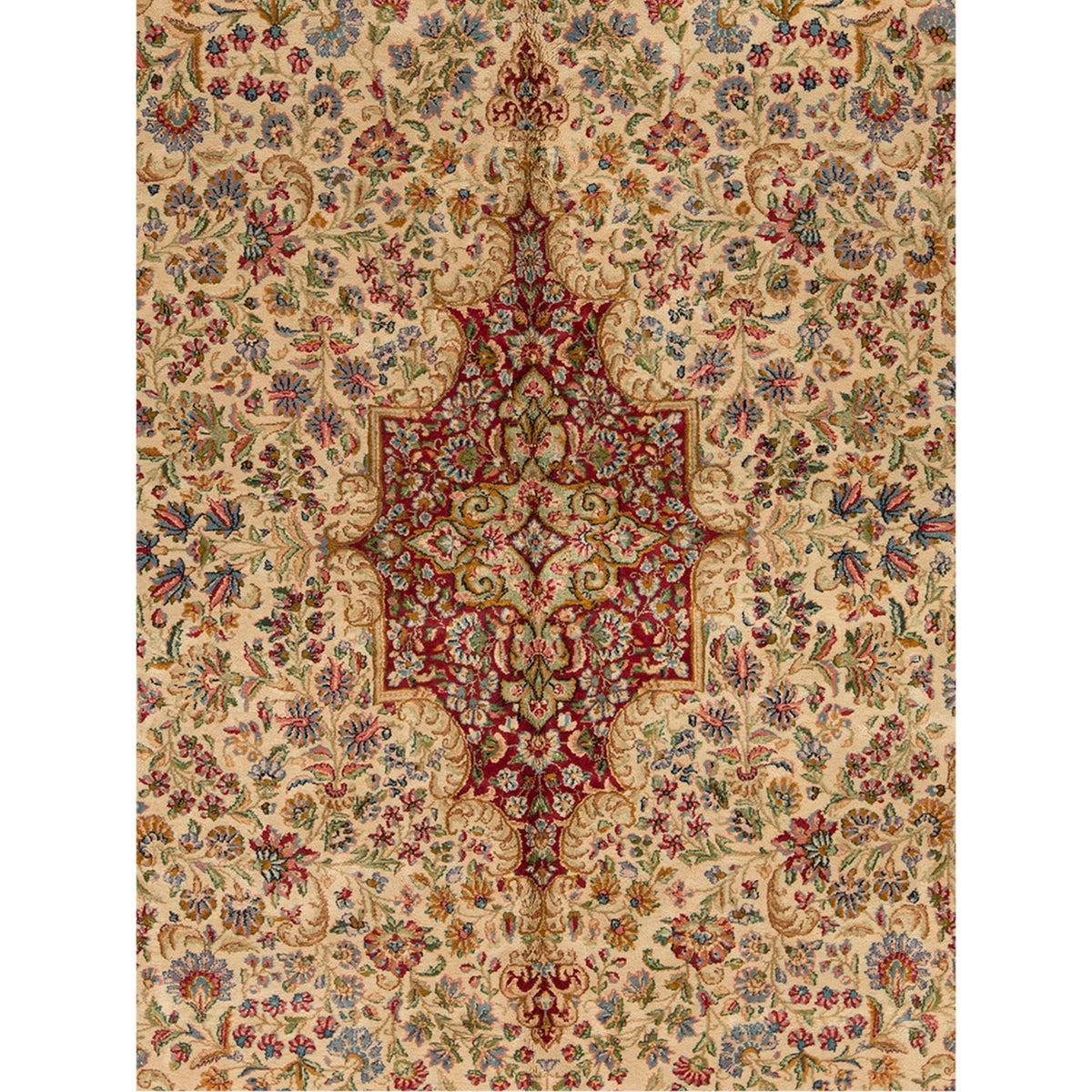 SEMI-ANTIQUE KIRMAN IVORY / RED 9'10" X 13'9"