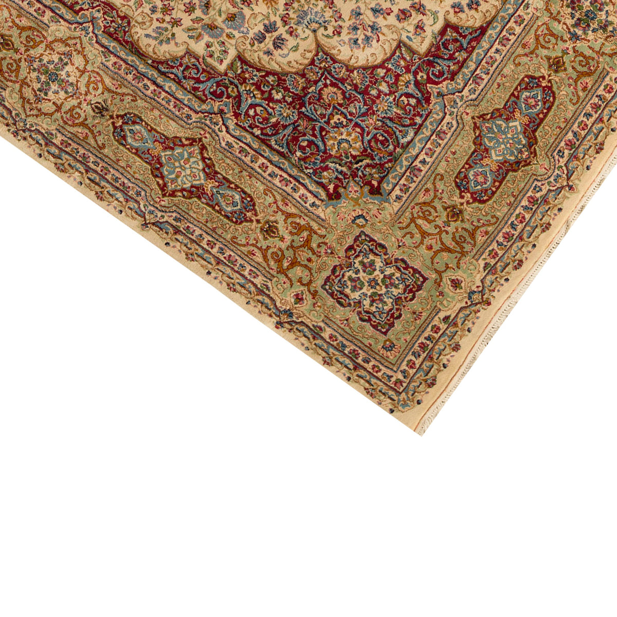 SEMI-ANTIQUE KIRMAN IVORY / RED 9'10" X 13'9"