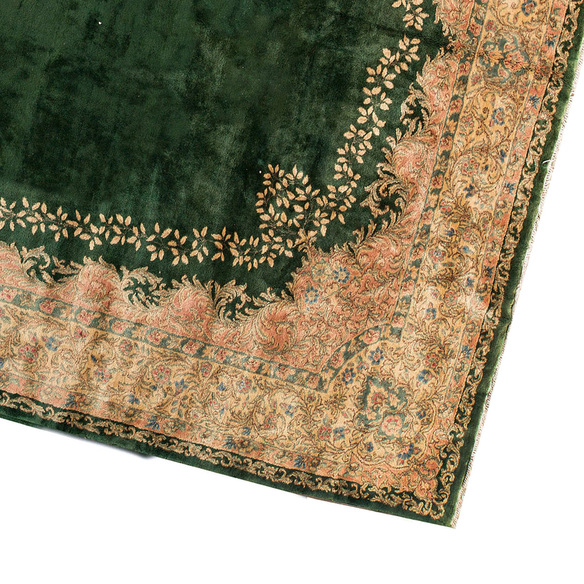 SEMI-ANTIQUE KIRMAN DARK GREEN / IVORY 11'8" X 20'8"