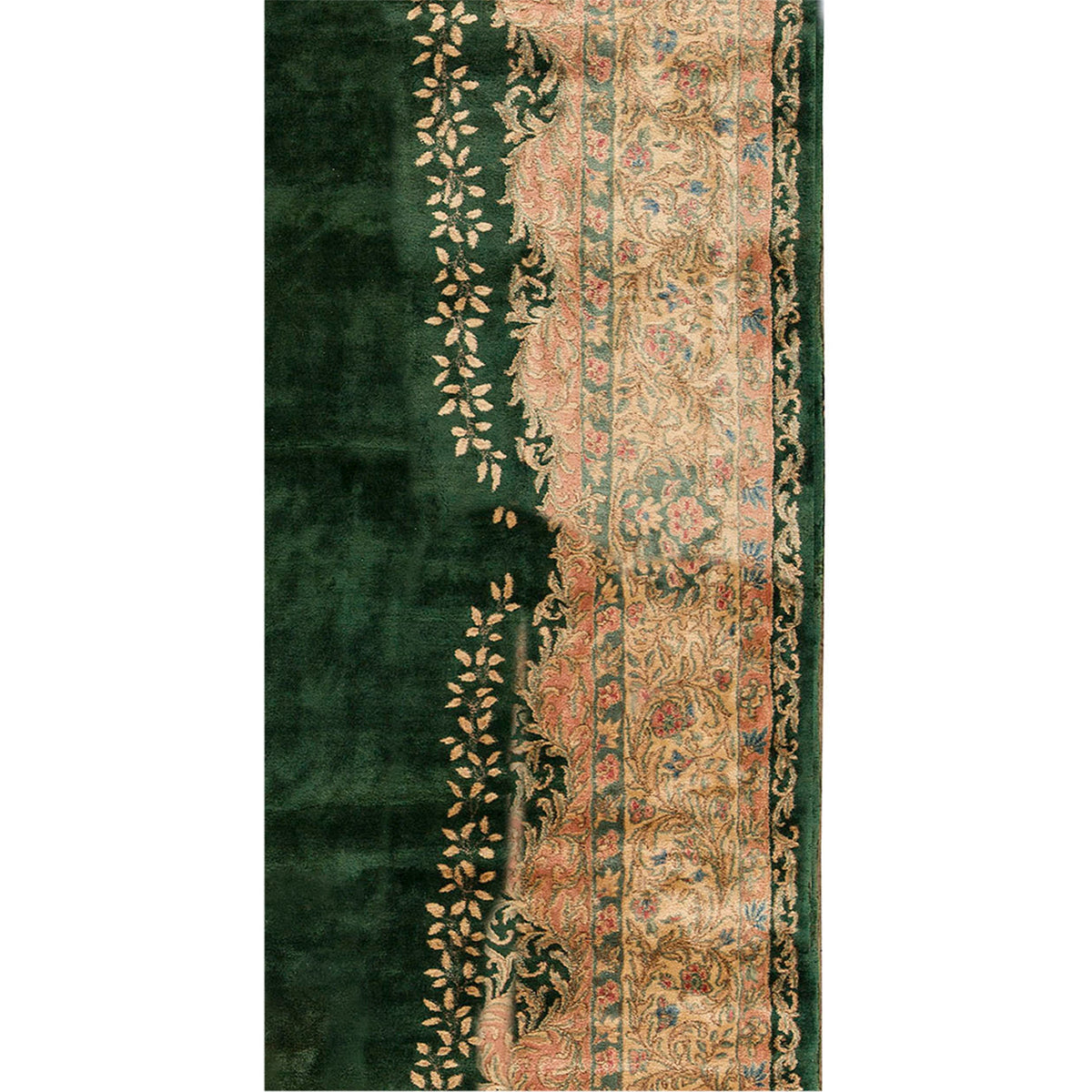 SEMI-ANTIQUE KIRMAN DARK GREEN / IVORY 11'8" X 20'8"