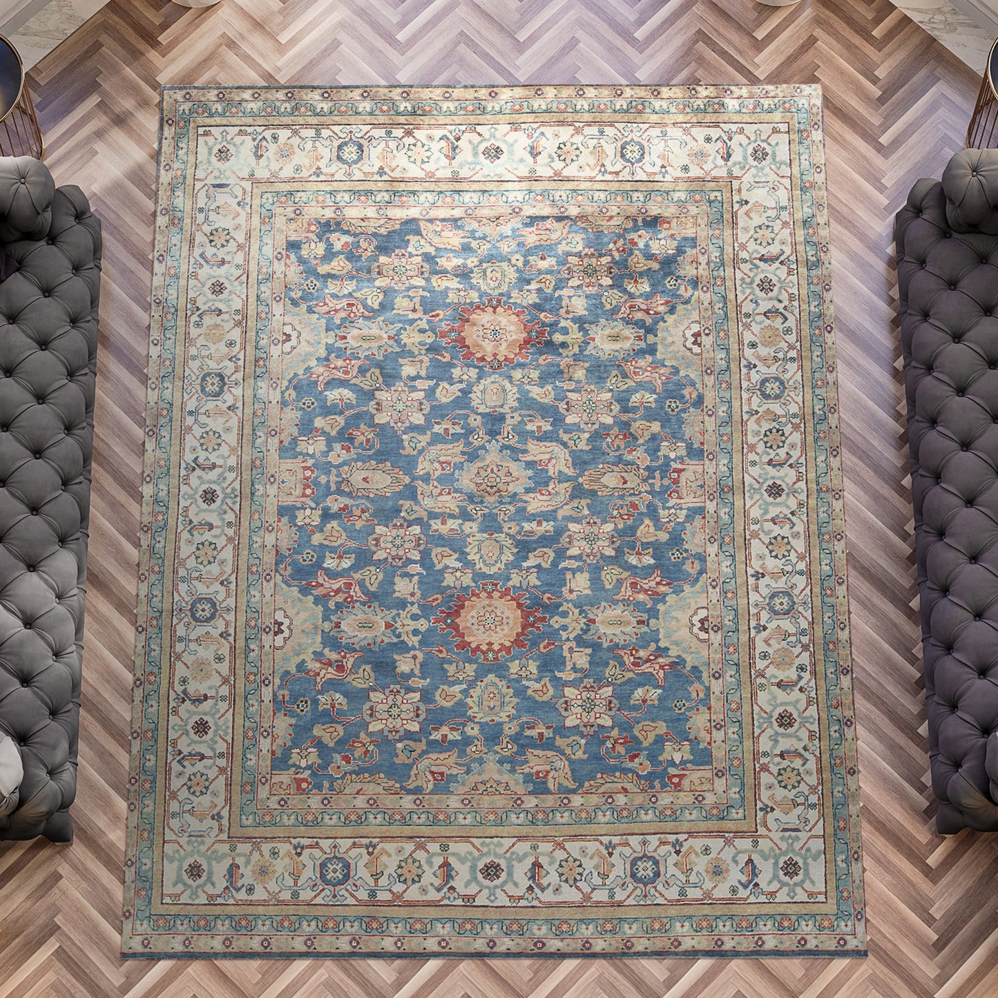 ANTIQUE MAHAL MA114 LIGHT BLUE / IVORY