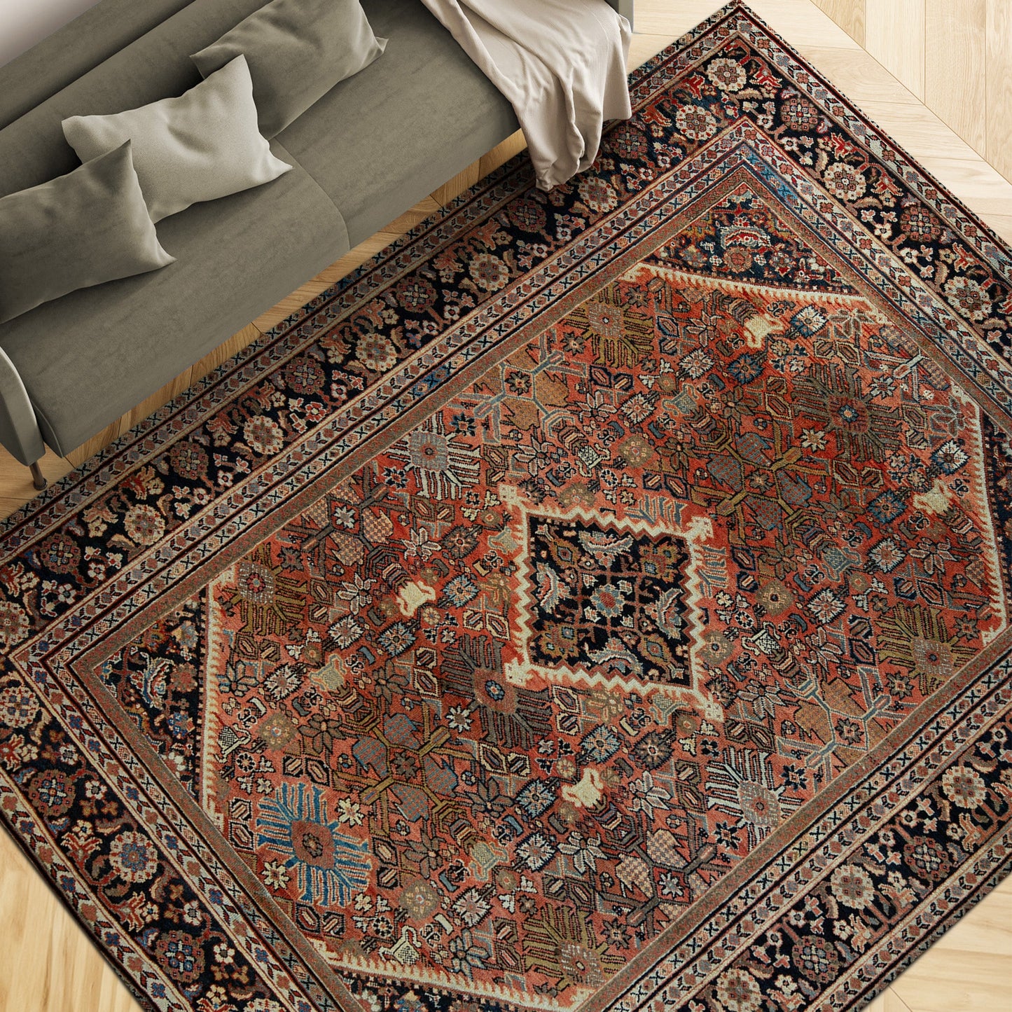 ANTIQUE MAHAL MAHAL RUST / BLUE