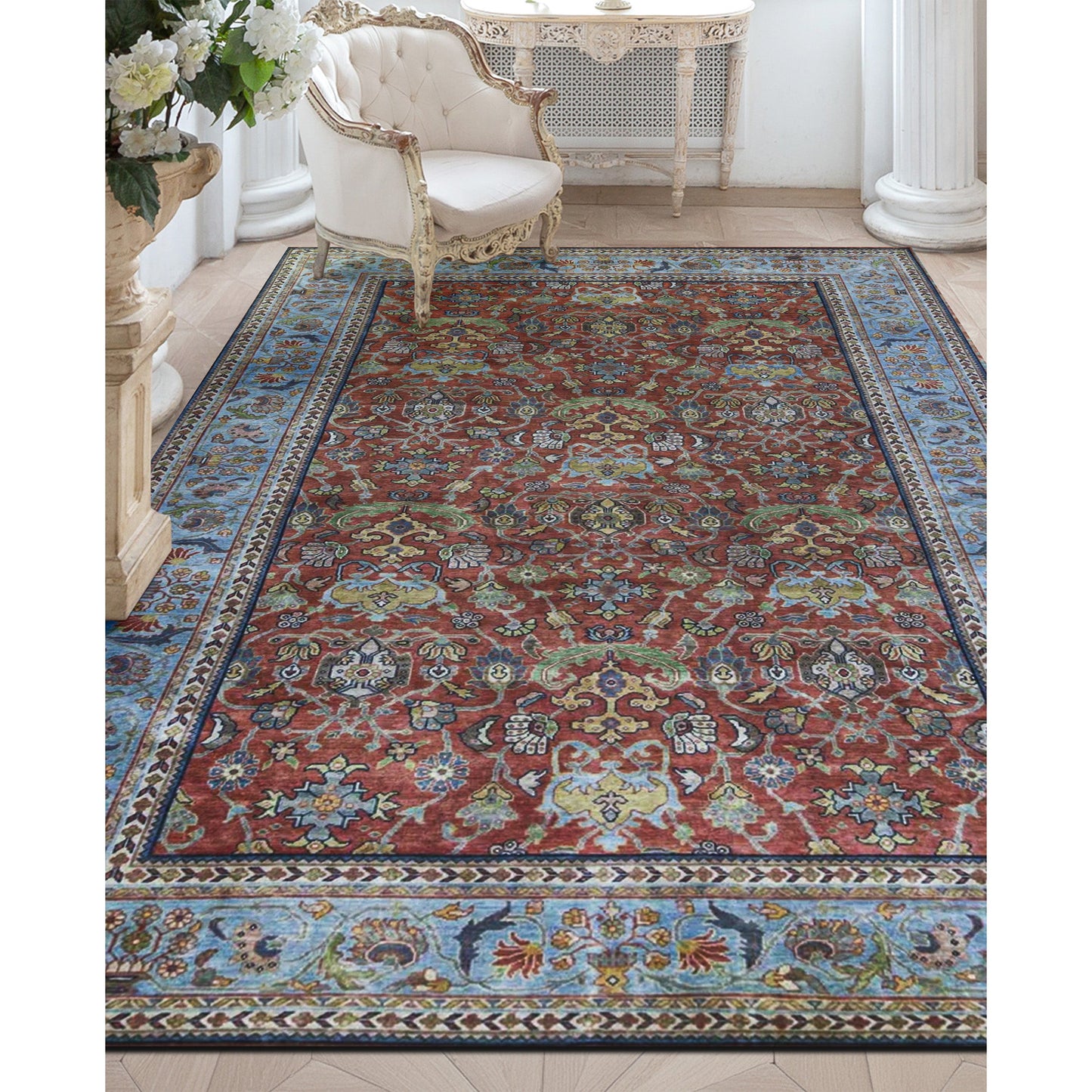ANTIQUE SULTANABAD MAH15 RUST / BLUE