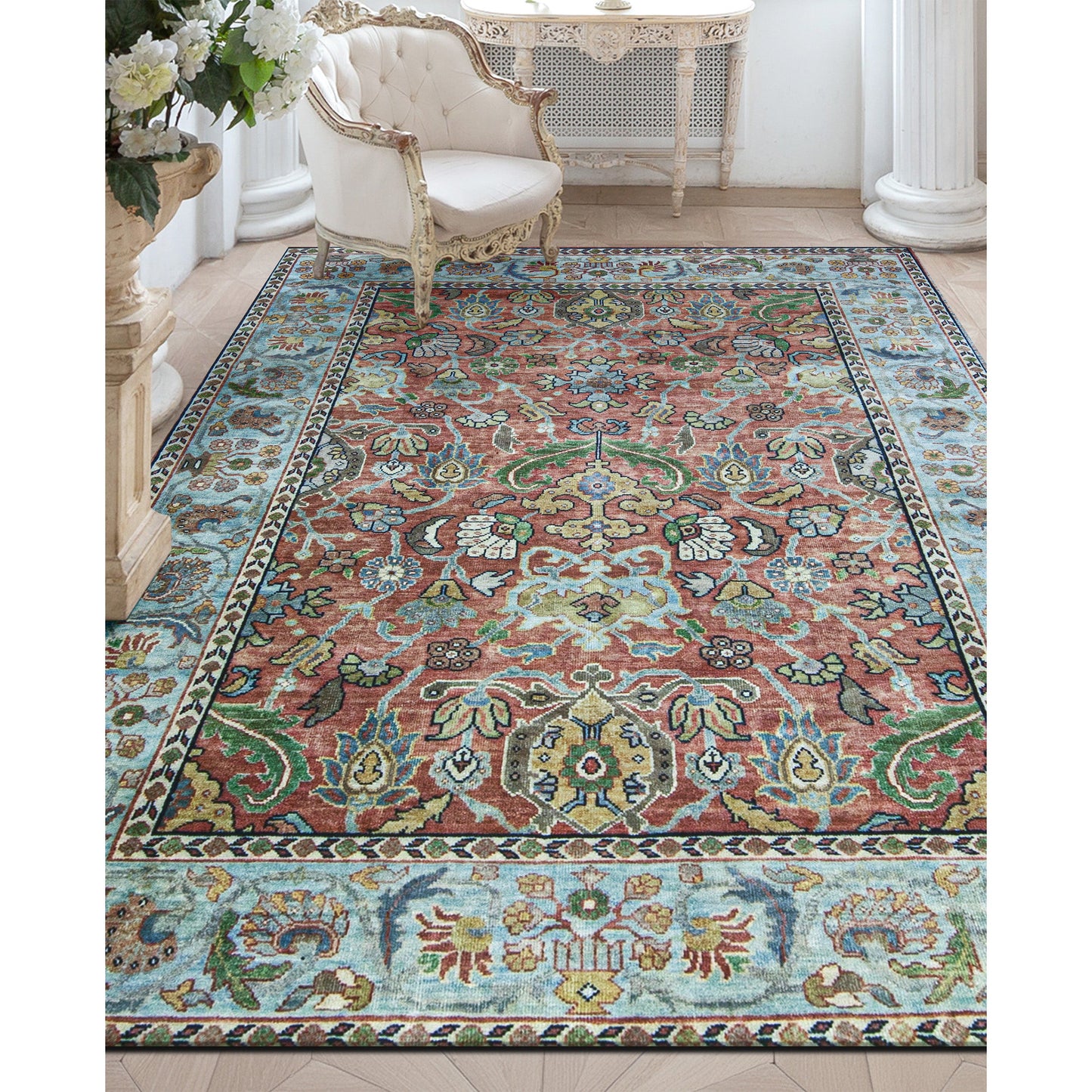 ANTIQUE SULTANABAD MAH15 RUST / LIGHT BLUE