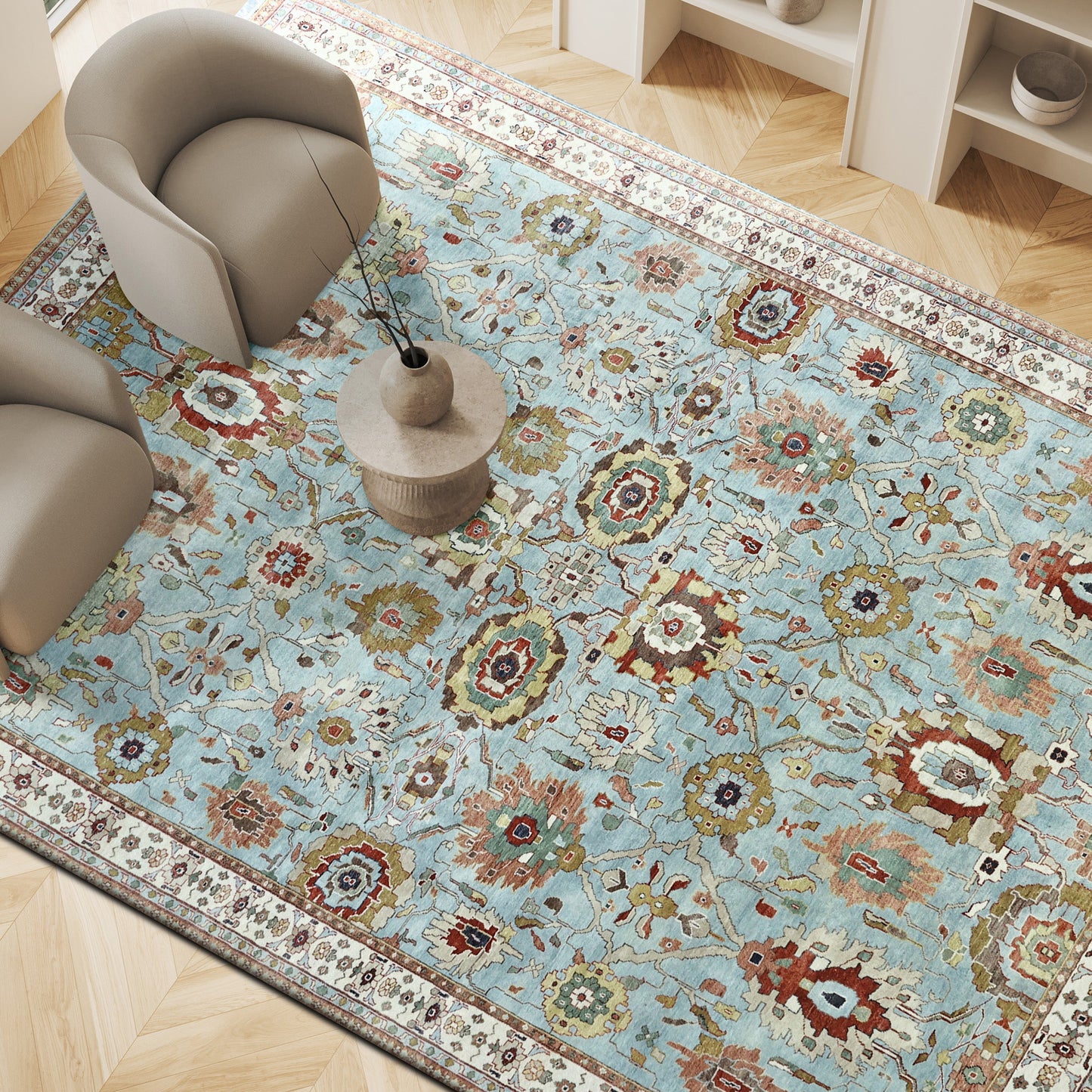 BAKSHAHESH II BKT17 LIGHT BLUE / IVORY