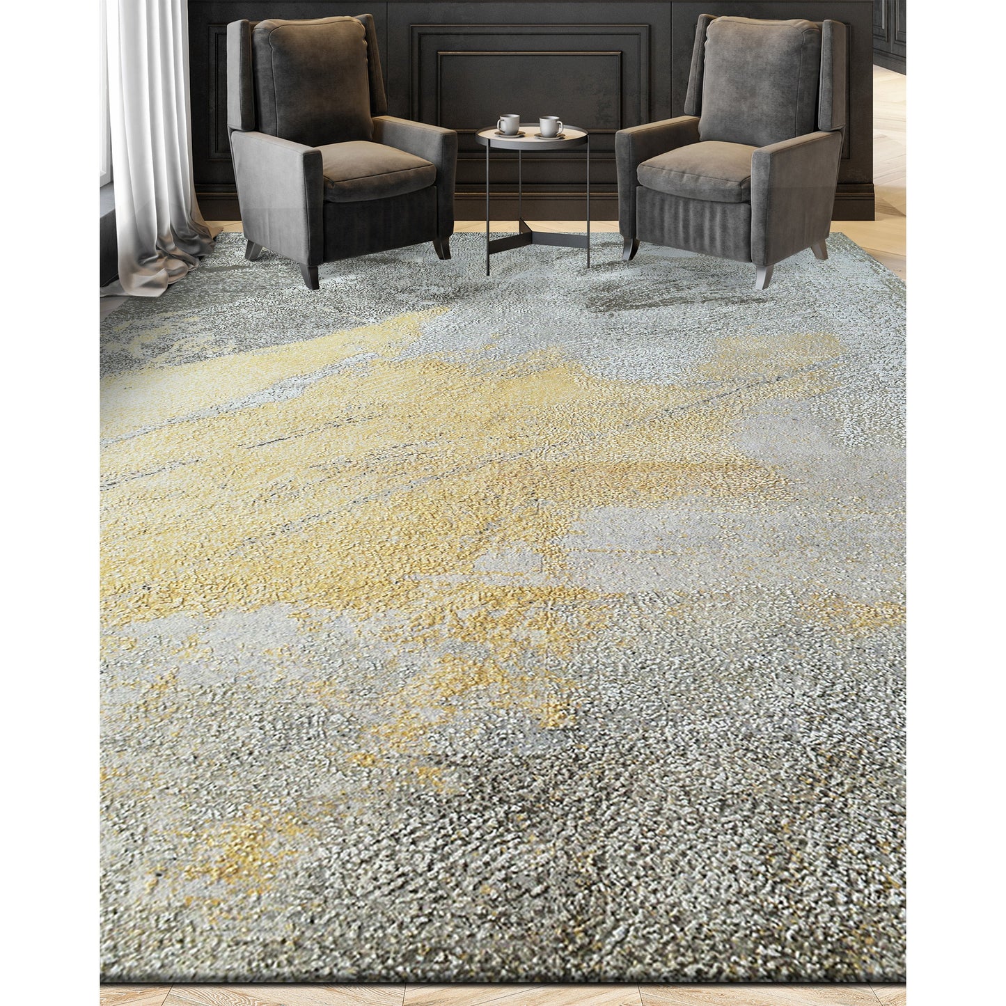 CANVAS ART W/ SILK 9296A CHARCOAL / YELLOW
