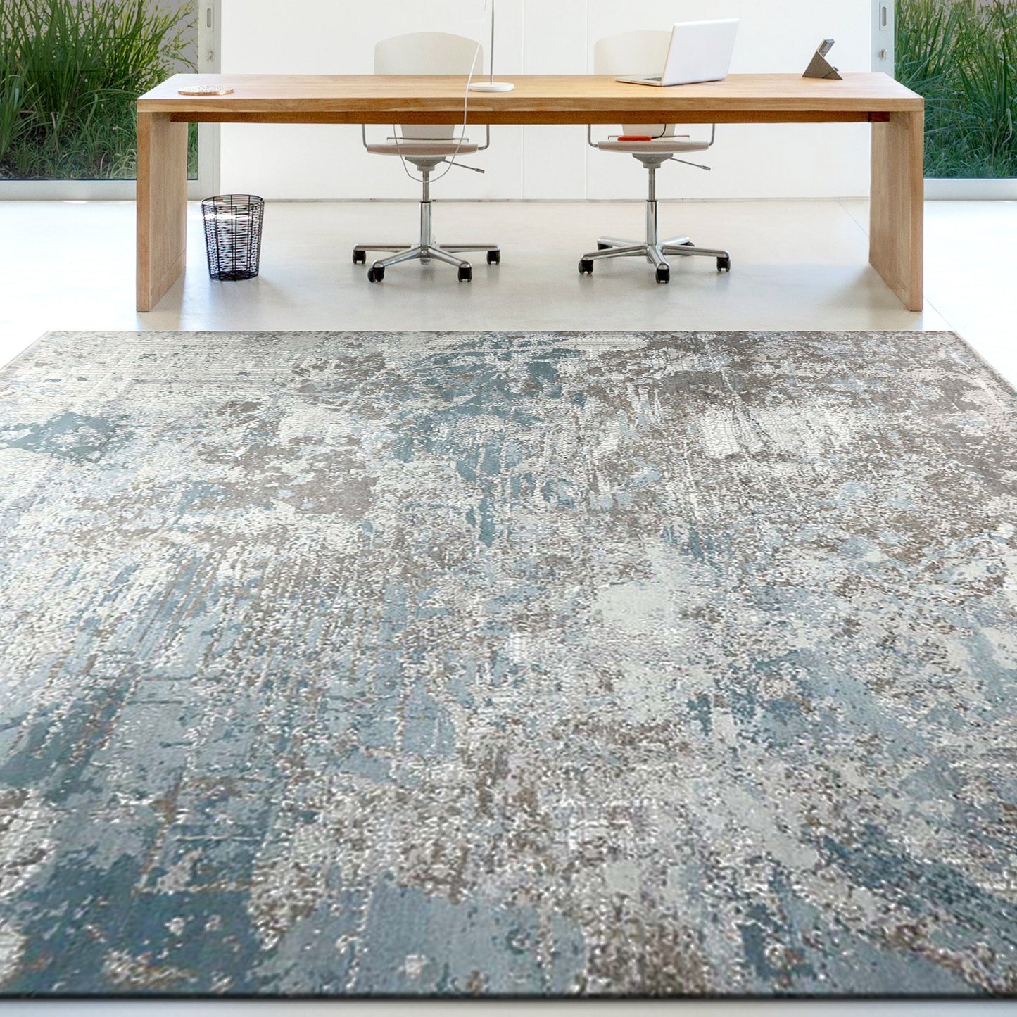 CANVAS ART W/ SILK C2607 BEIGE / BLUE