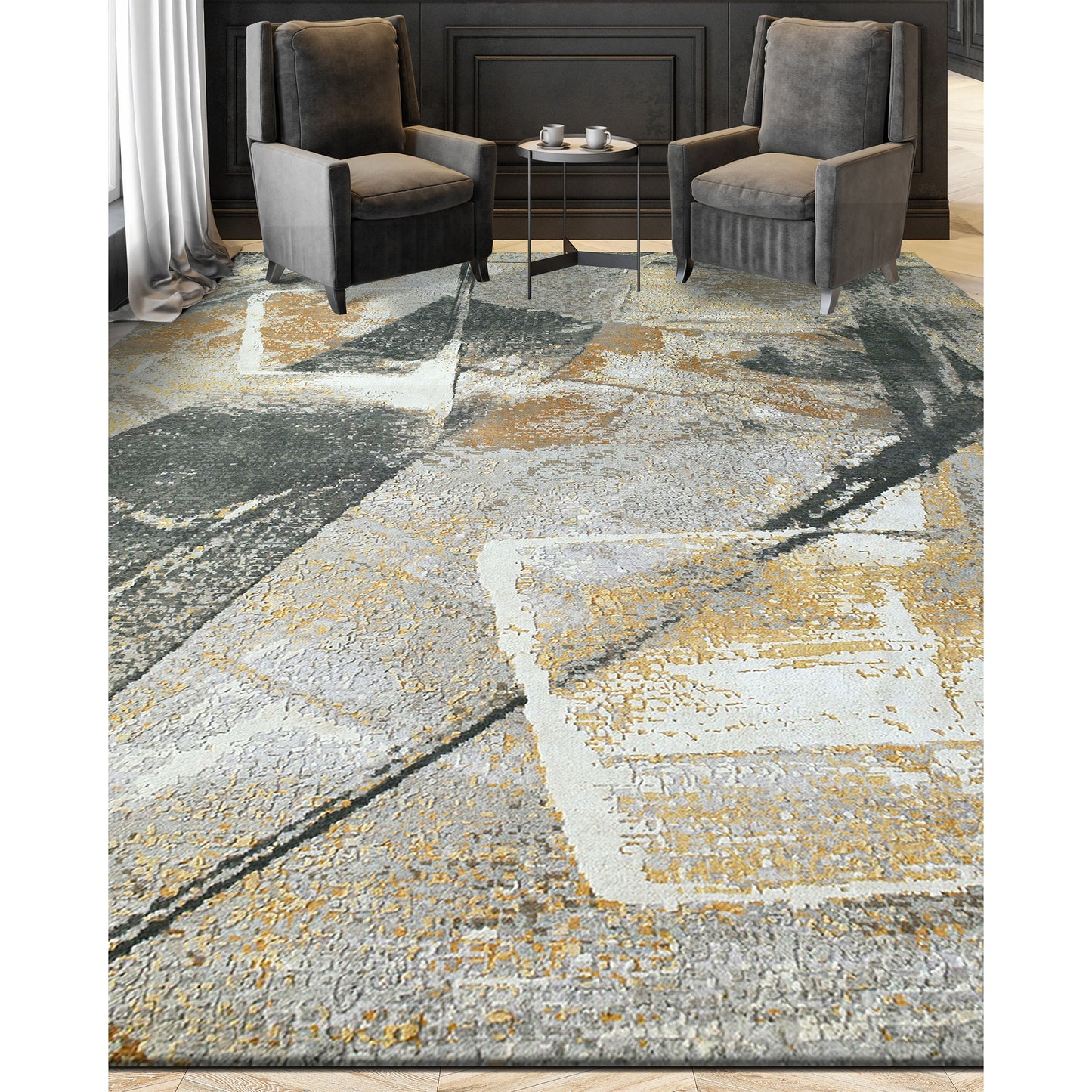 CANVAS ART W/ SILK C6694 GOLD / CHARCOAL