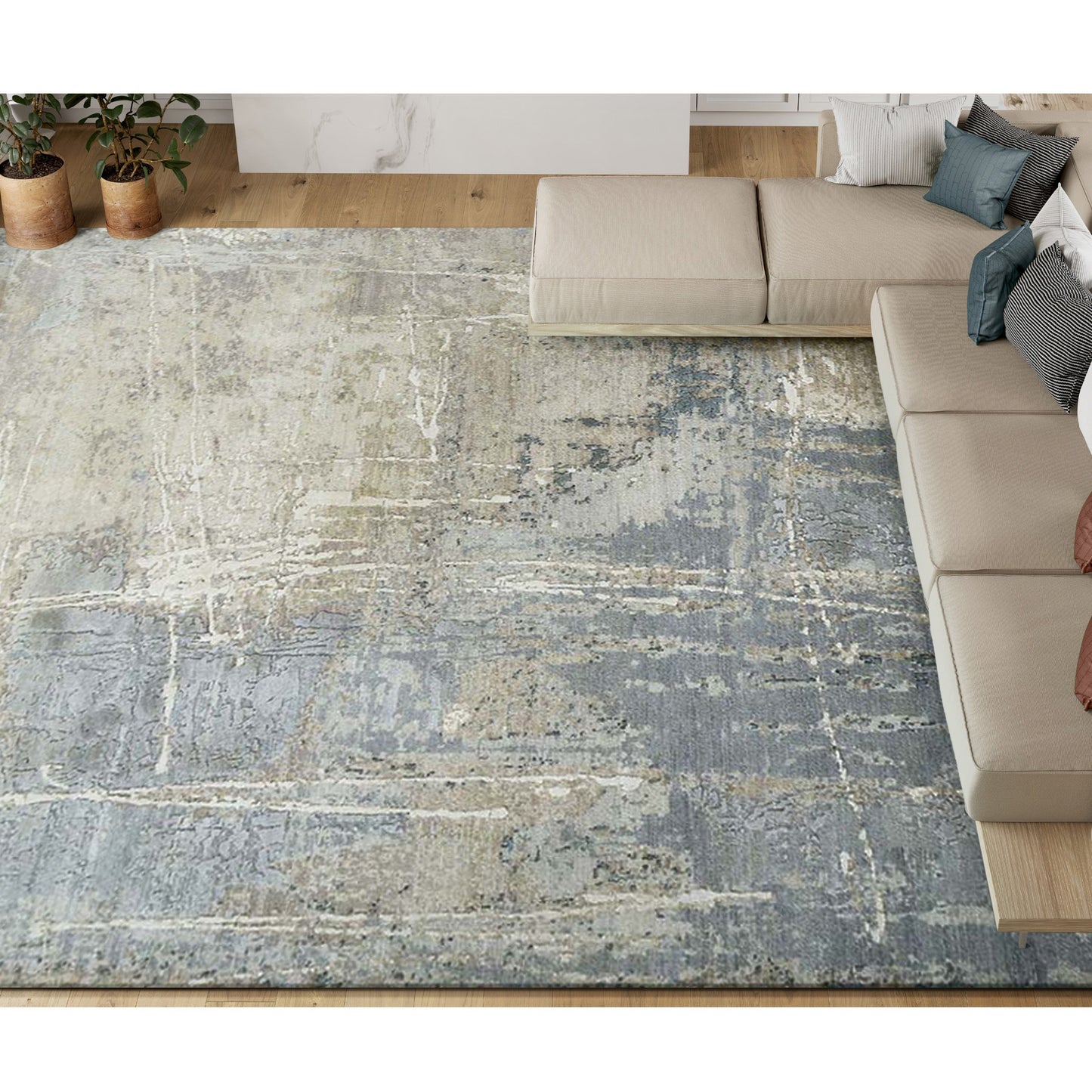 CANVAS ART W/ SILK C8511 BARRET GREY / BLUE