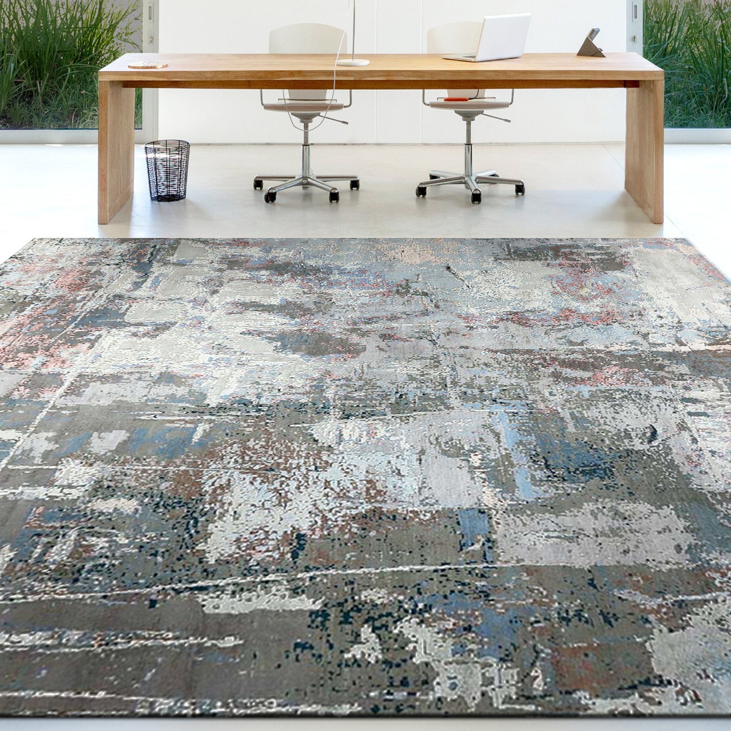 CANVAS ART W/ SILK C8568 GREY / BLUE