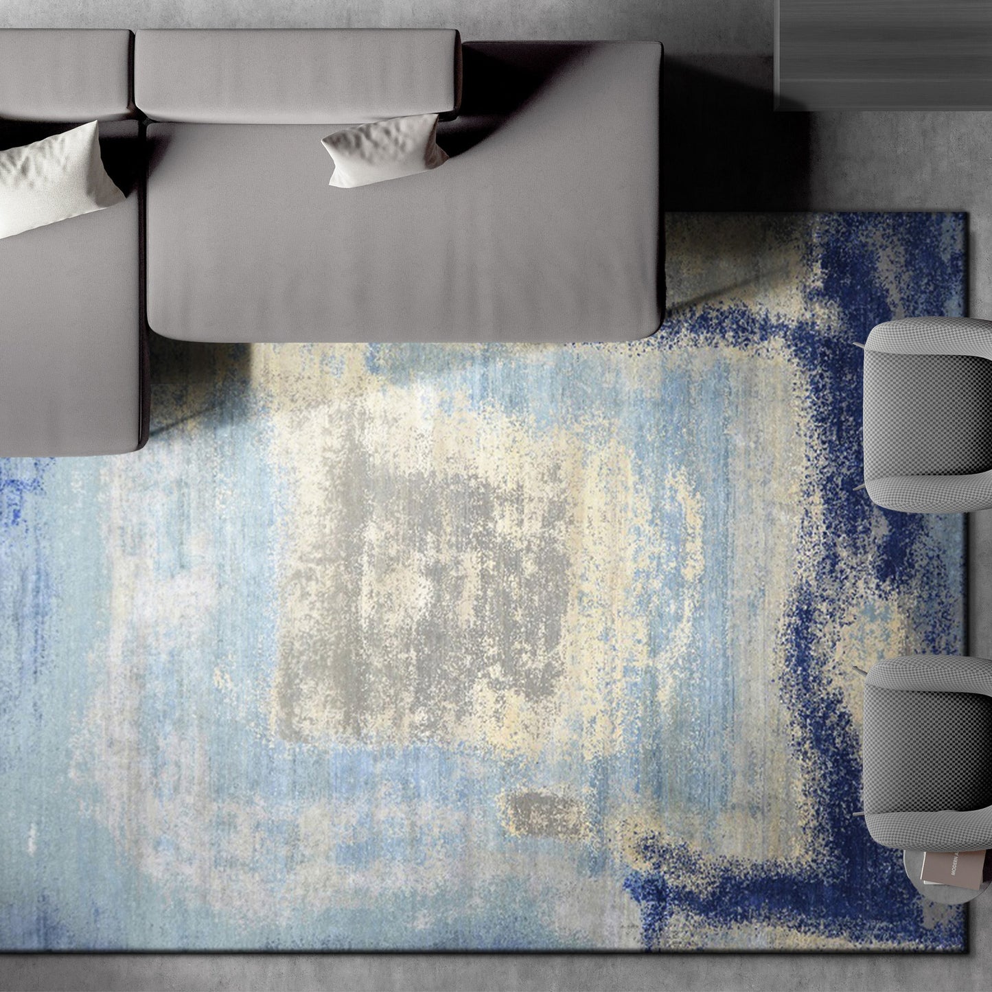 CANVAS ART W/ SILK JOR81 GREY / BLUE