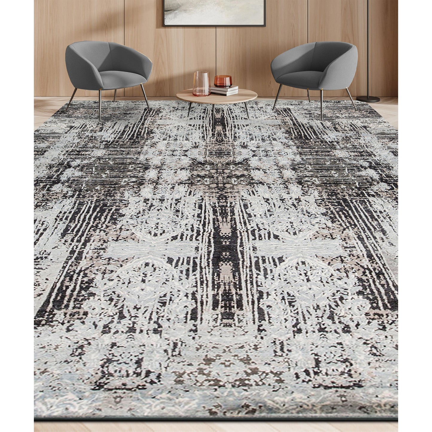 CANVAS ART W/ SILK MIT24 GREY / LIGHT BLUE