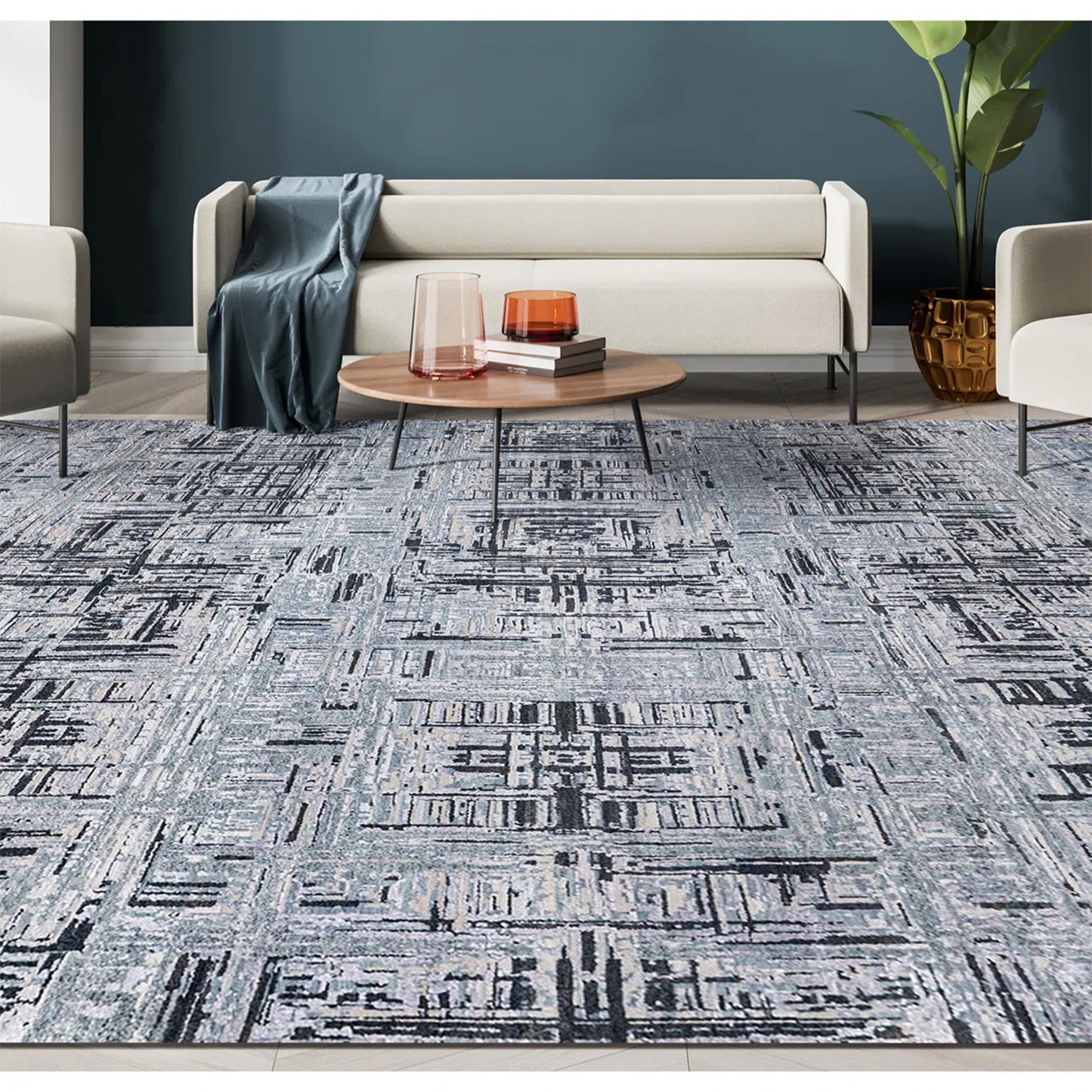 CANVAS ART W/ SILK J1028 SILVER / CHARCOAL