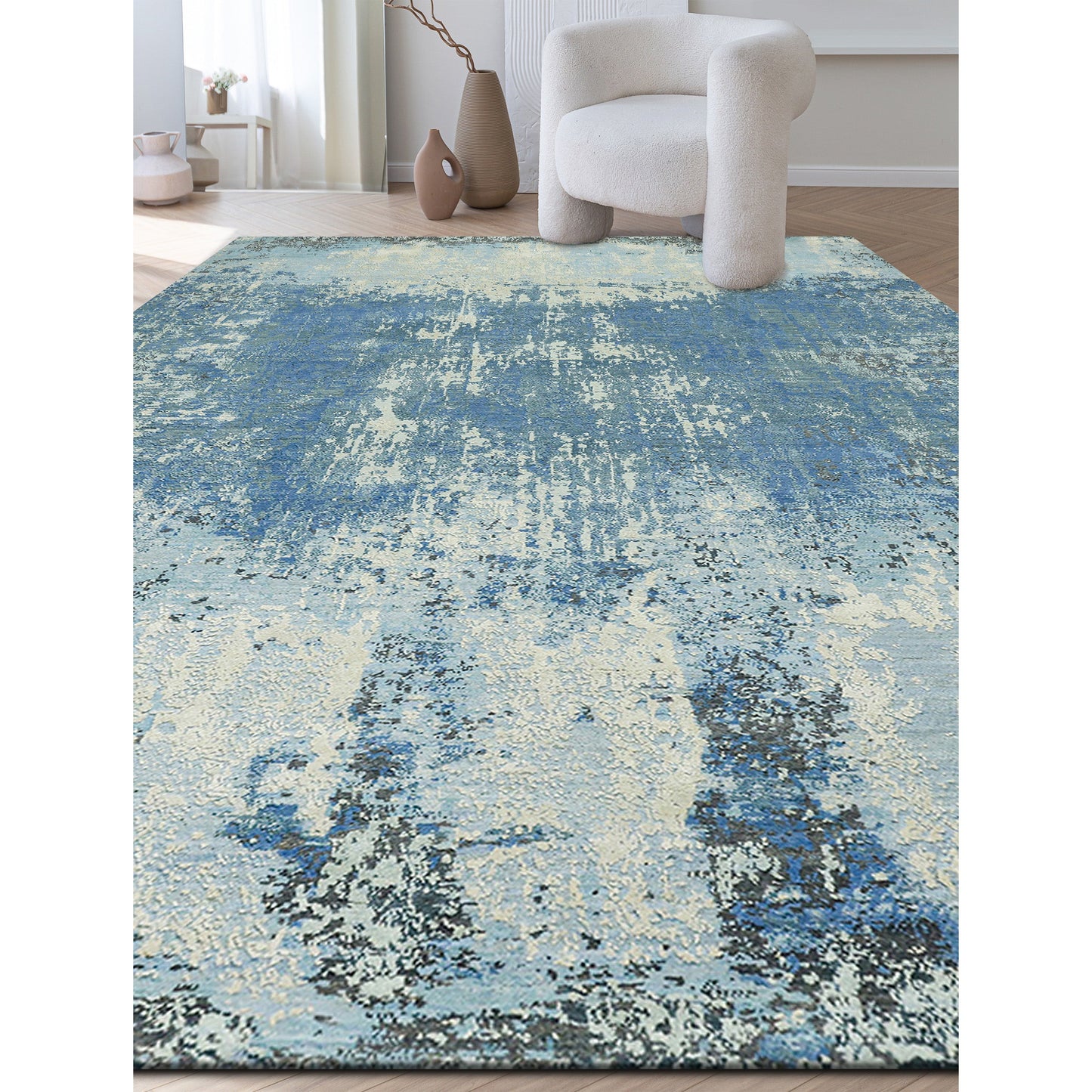 CANVAS ART W/ SILK J1055 BLUE / IVORY