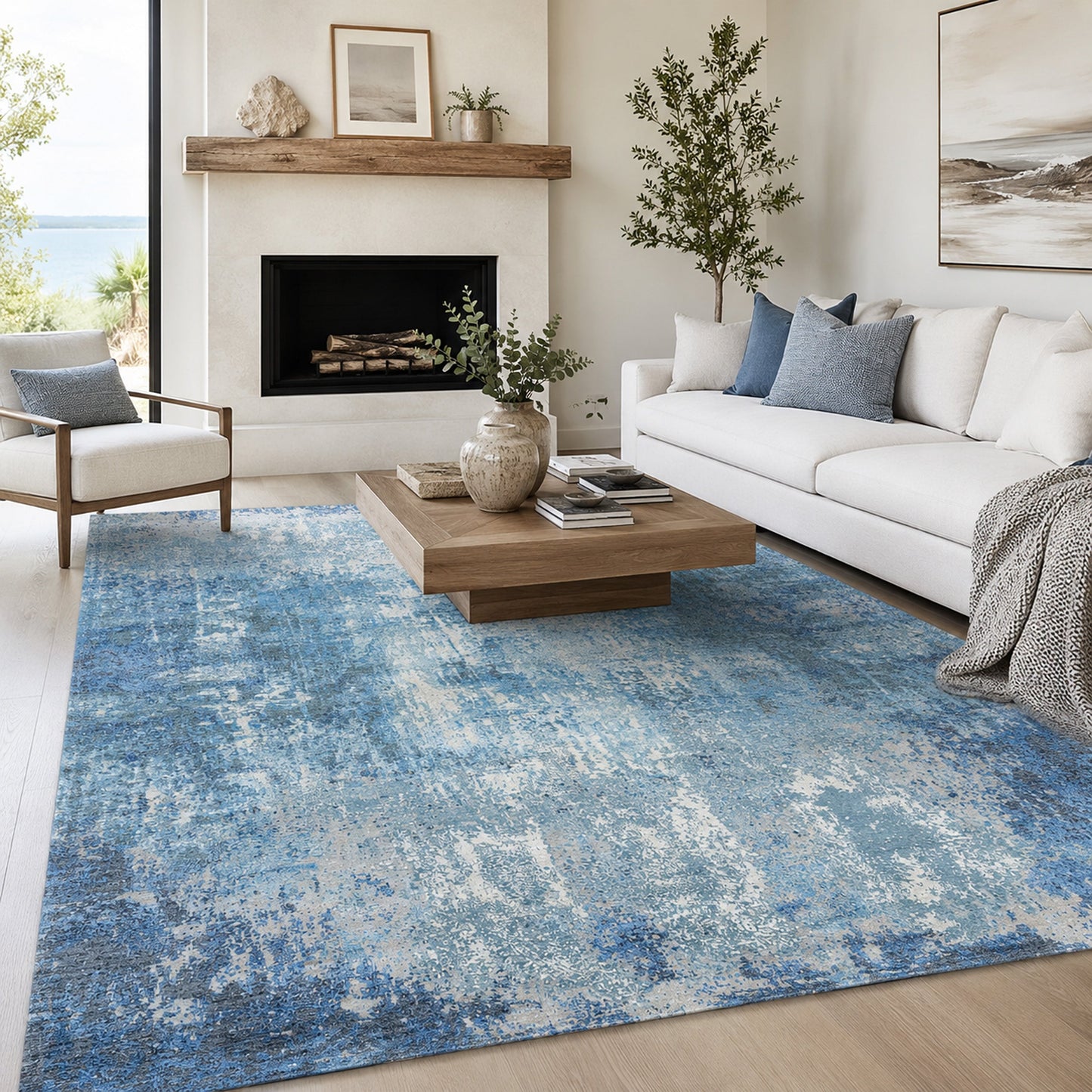 CANVAS ART W / SILK J1055 SILVER / BLUE