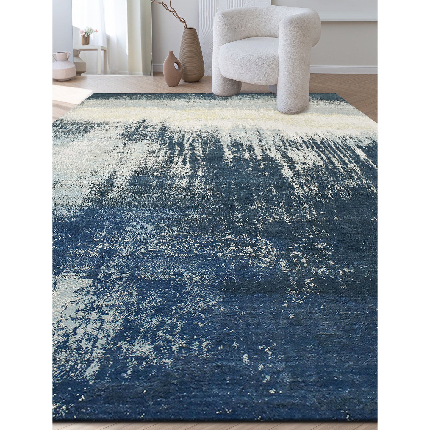 CANVAS ART W/ SILK J1056 DARK BLUE / MULTI