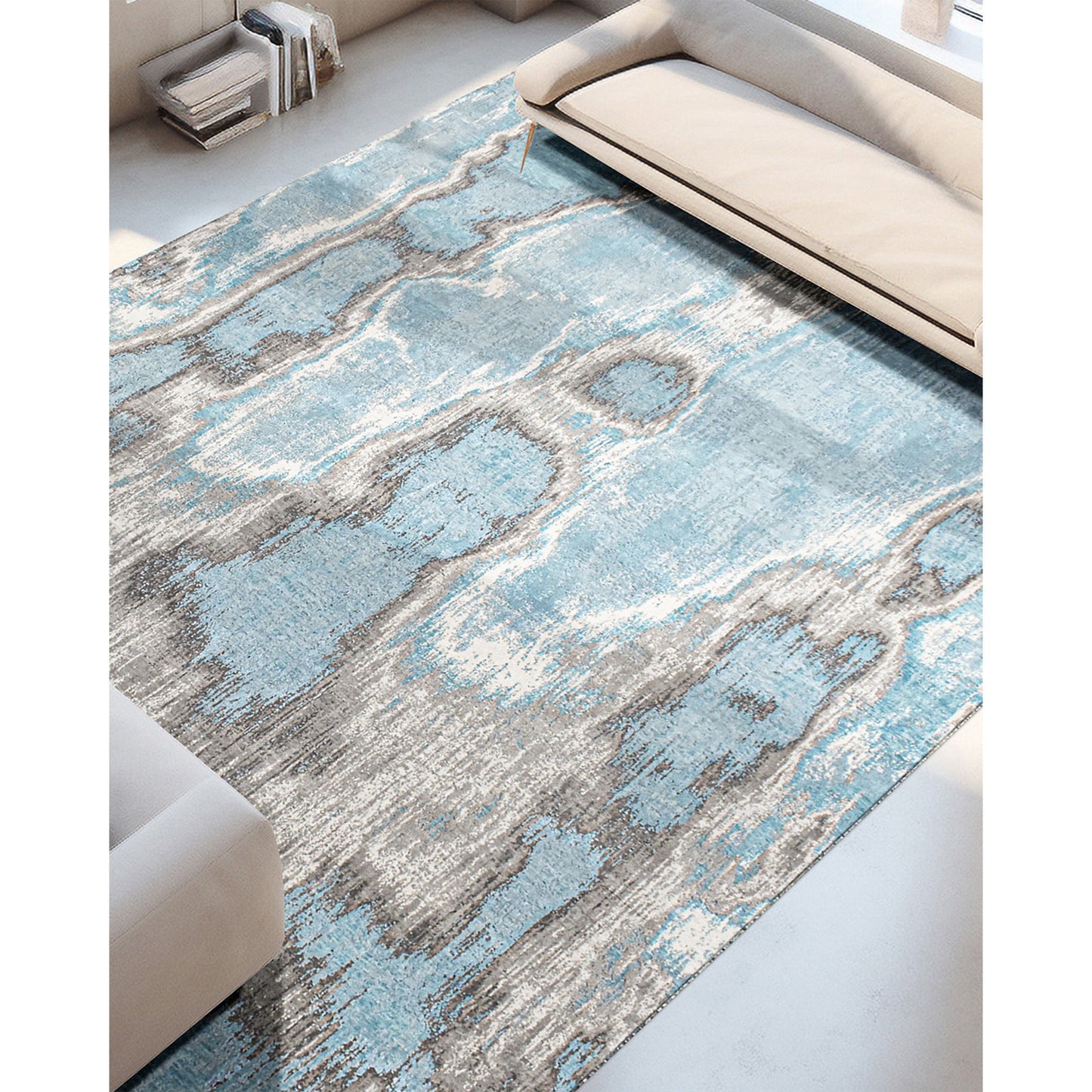 CANVAS ART W/ SILK J1057 GREY / LIGHT BLUE